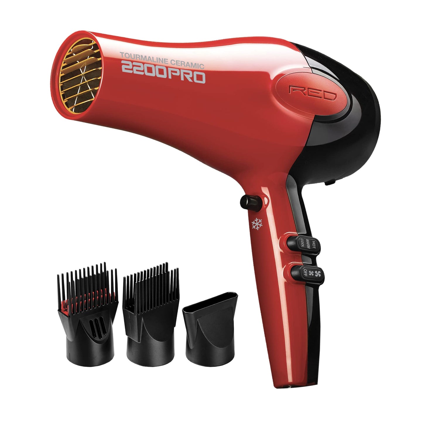 RED by Kiss Tourmaline Ceramic 2200W PRO - Professional Hair Dryer with Extra Combs, Frizz-Free Hair, Six Heat Settings Blow Dryer Beauty & Personal Care Red by Kiss