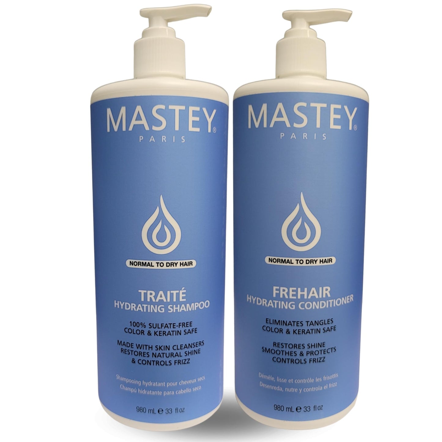 Mastey Paris Classic Professional Hair Care - Traite Shampoo 32 oz + Frehair Conditioner 32 oz Duo Set, Sulfate Free, Lipid & Amino Acid Fortified Beauty & Personal Care Mastey