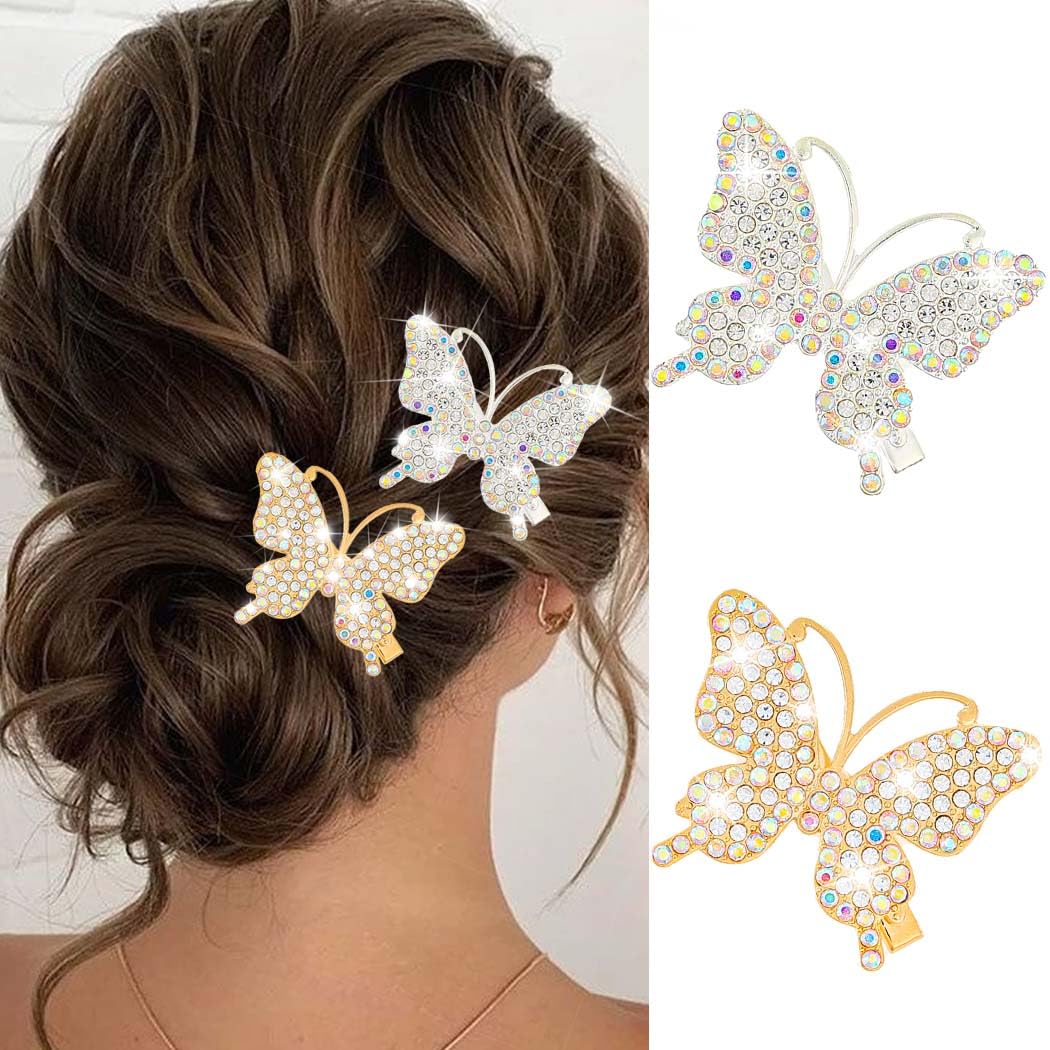 BARTOSI Butterfly Hair Clips Sparkly Rhinestone Hair Barrettes Butterflies Hair Accessories for Women and Girls (Pack of 2) Beauty & Personal Care BARTOSI