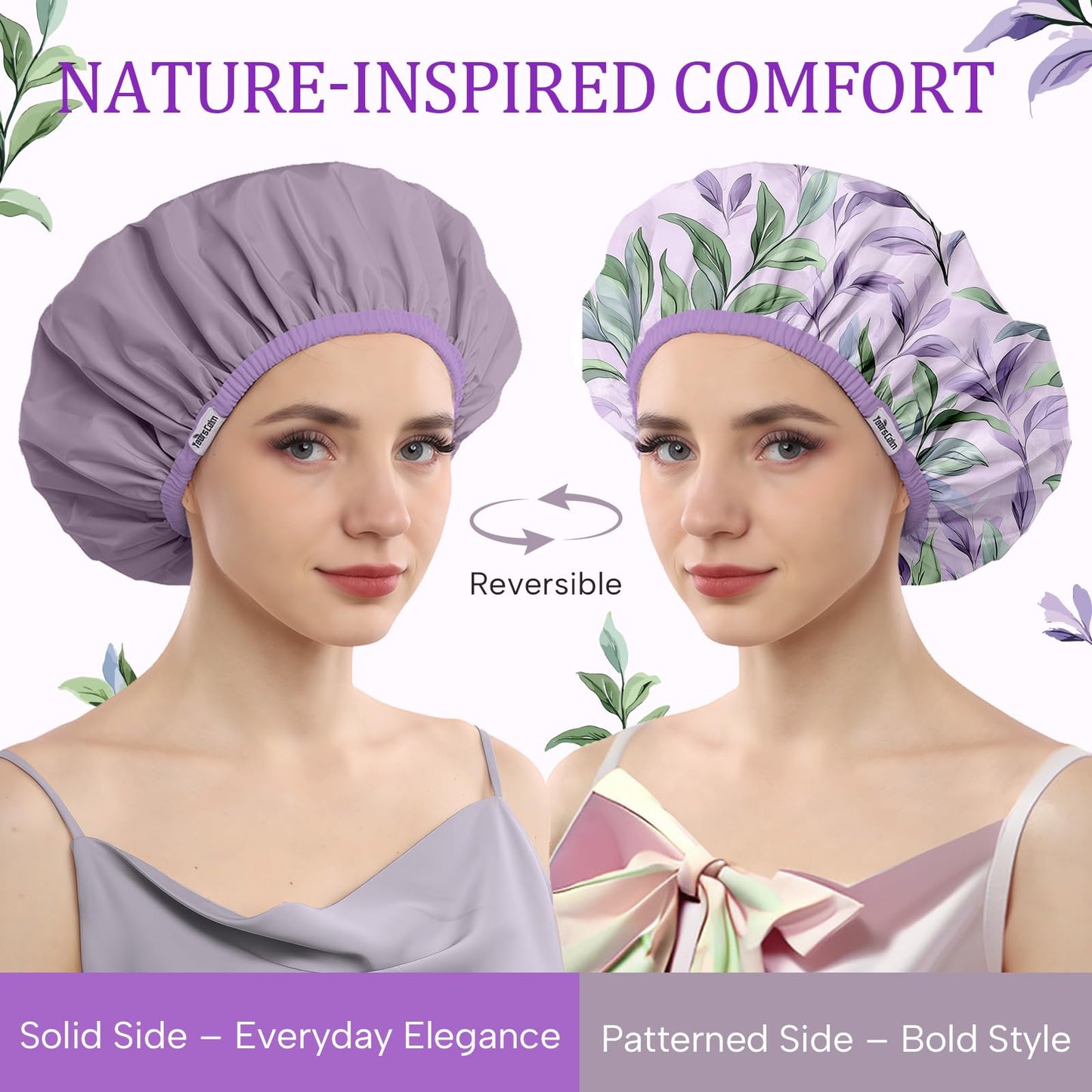Years calm Shower Caps for Women Reusable Waterproof - Double Layer Elastic Cap with Tropical Botanical Print Shower Cap for Shower, Spa, Travel, Bath Beauty and Personal Care Years calm