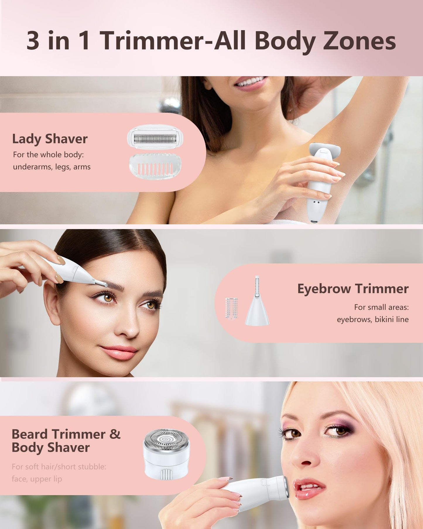 Shaver for Woman for Face, IPX7 Waterproof,White,3 in 1 Bikini Trimmer for Women, Electric Razors for Women with Display, Painless Bikini Trimmer, USB Beauty and Personal Care ANYLIV