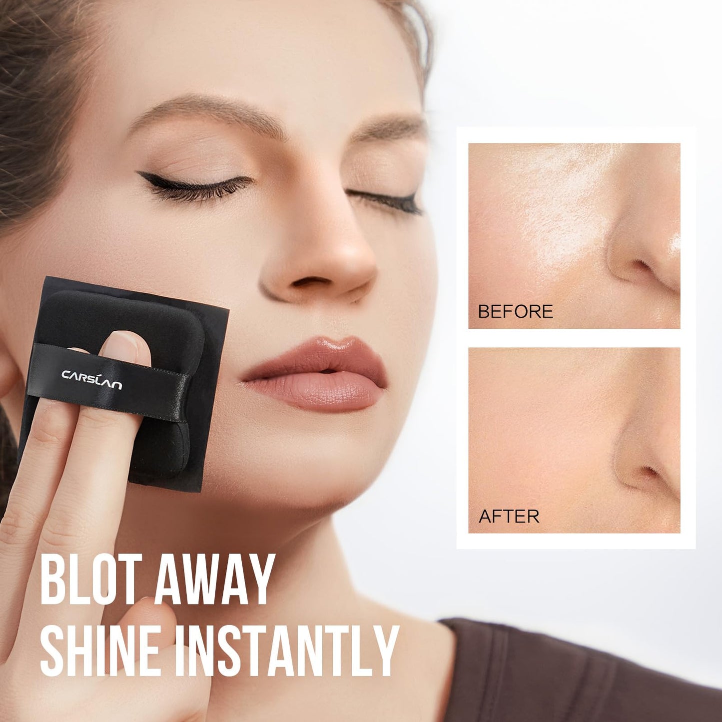 CARSLAN Makeup Blotting Paper with Powder, Black Magnet Blotting Sheet for Oily & Combination Skin, Portable Compact with Puff & Mirror, Keeps Makeup Beauty and Personal Care CARSLAN