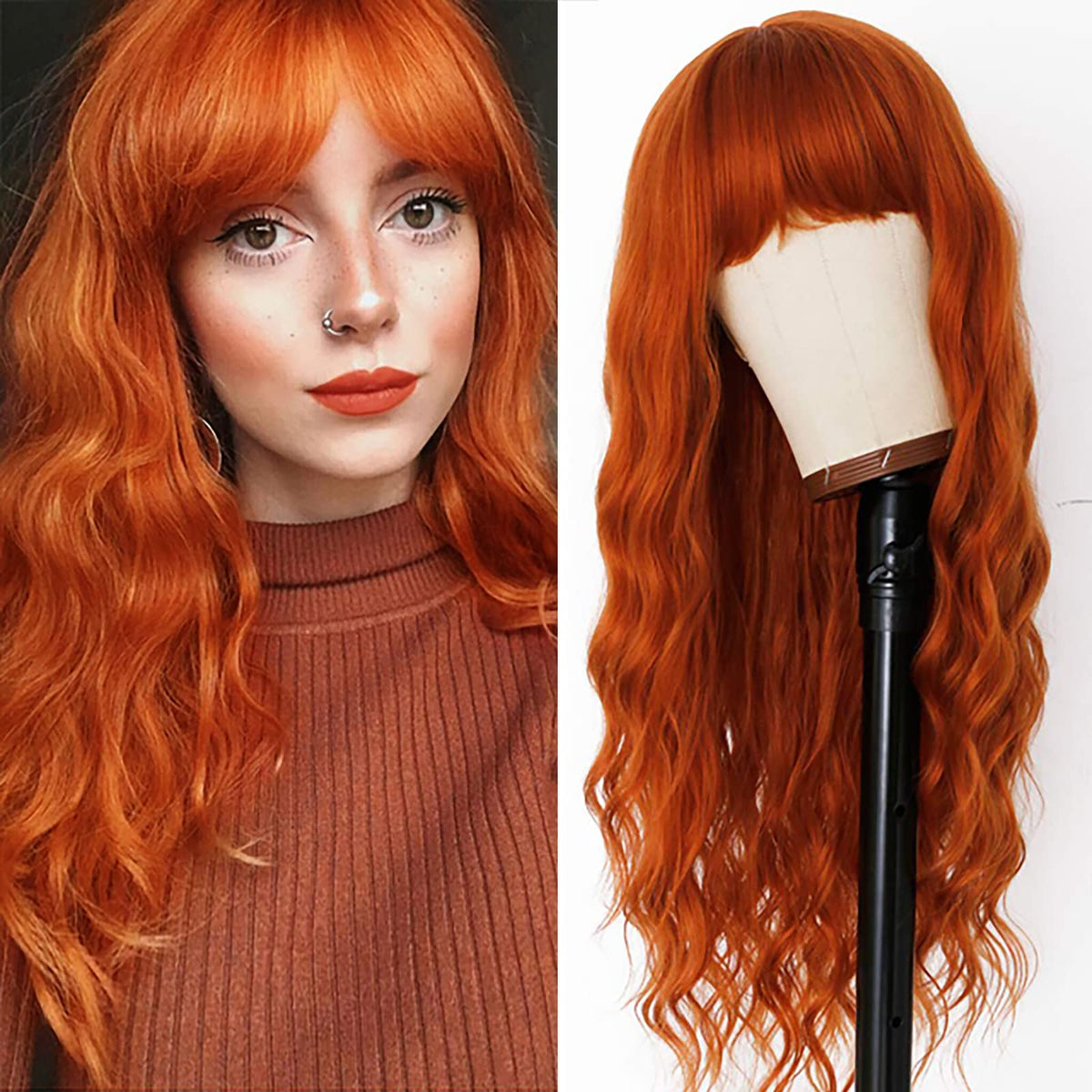 XUIEUI Green Wigs Long Wavy Green Wigs Bangs Heat Resistant Synthetic Fiber Ombre Dark Green Wig Dark Wet Wavy Loose Curly Wave Wig Daily Use Cosplay