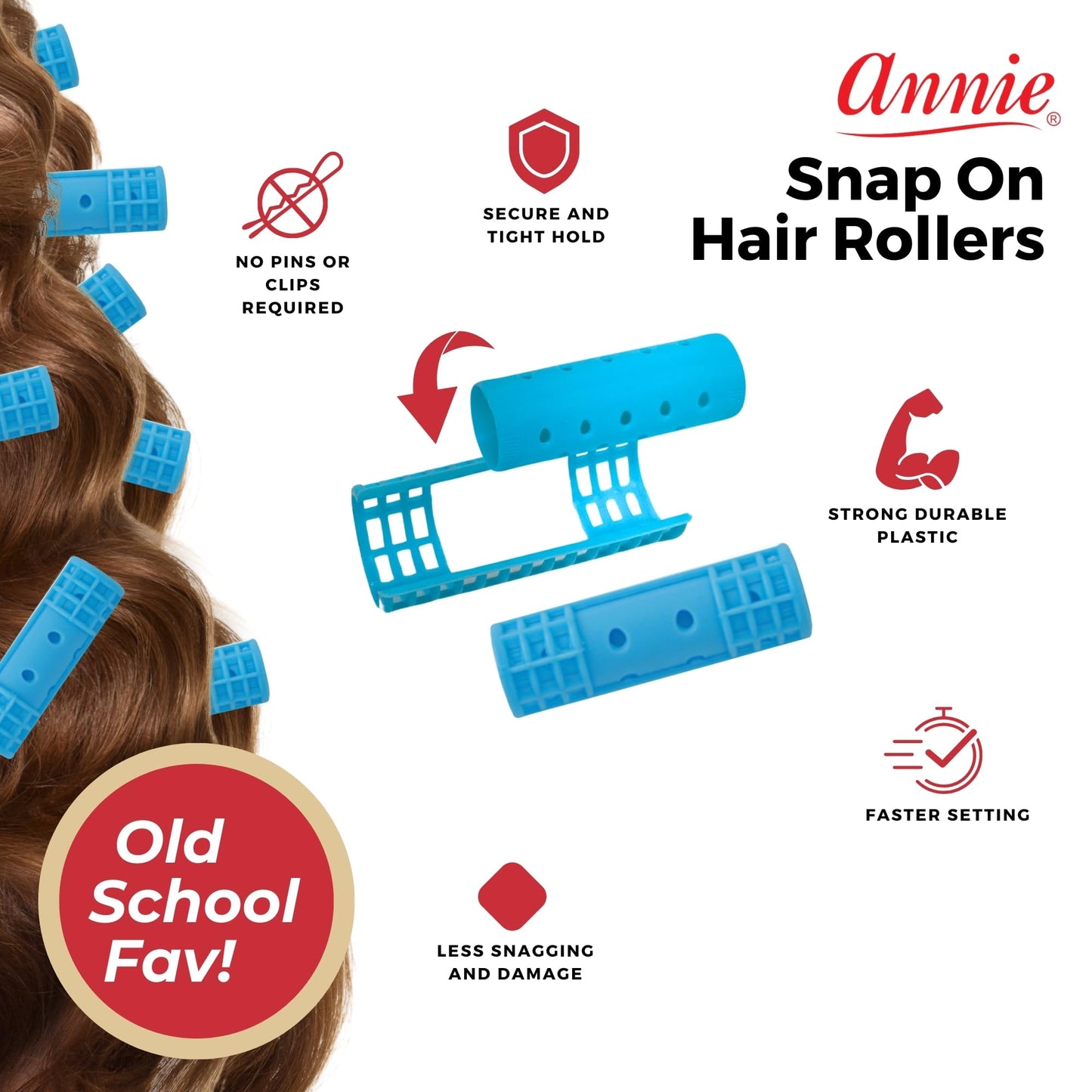 Annie Snap-On Magnetic Hair Rollers - Small 1/2 Inch with Locking Snap-Over Hood - Secure Hold No Pins Needed - Blue, 14 Count Beauty and Personal Care Annie