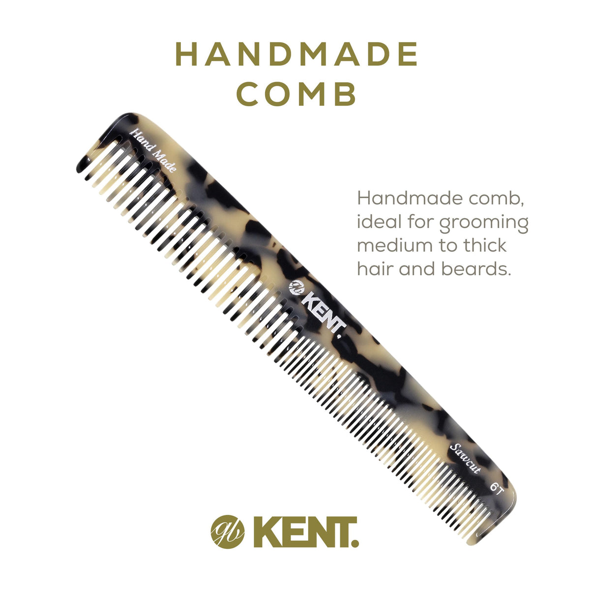 Kent 6T TW Fine Tooth and Wide Tooth Hair Comb, Handmade Styling Comb for Hair Care, Barber Combs, Beard Combs For Men, Styling Grooming for Men,
