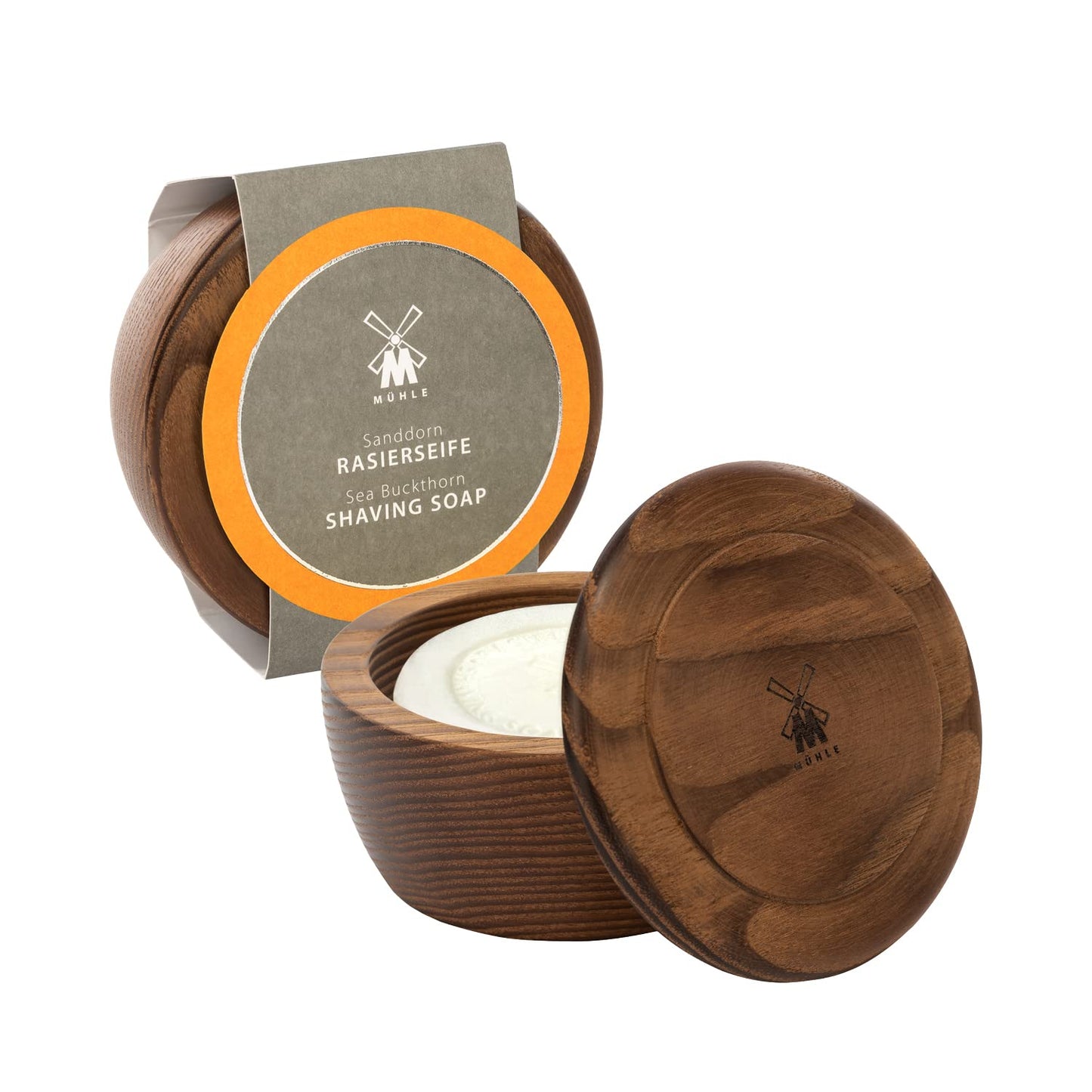 MÜHLE Wooden Bowl with Shaving Soap - Sea Buckthorn - 65 Grams - Shave Soap for Men - Steamed Ash Shaving Bowl - Rich & Light Soap Formula - Nurturing Beauty and Personal Care MÜHLE