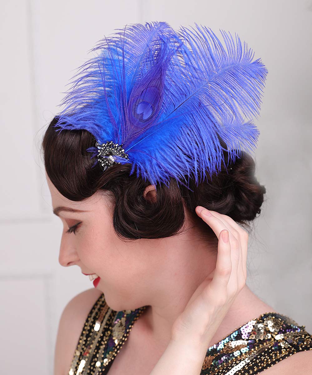 Aimimier 1920s Headpiece Flapper Royal Blue Feather Hair Clip Crystal Roaring 20s Prom Party Festival Hair Accessories for Women Beauty & Personal Care Aimimier