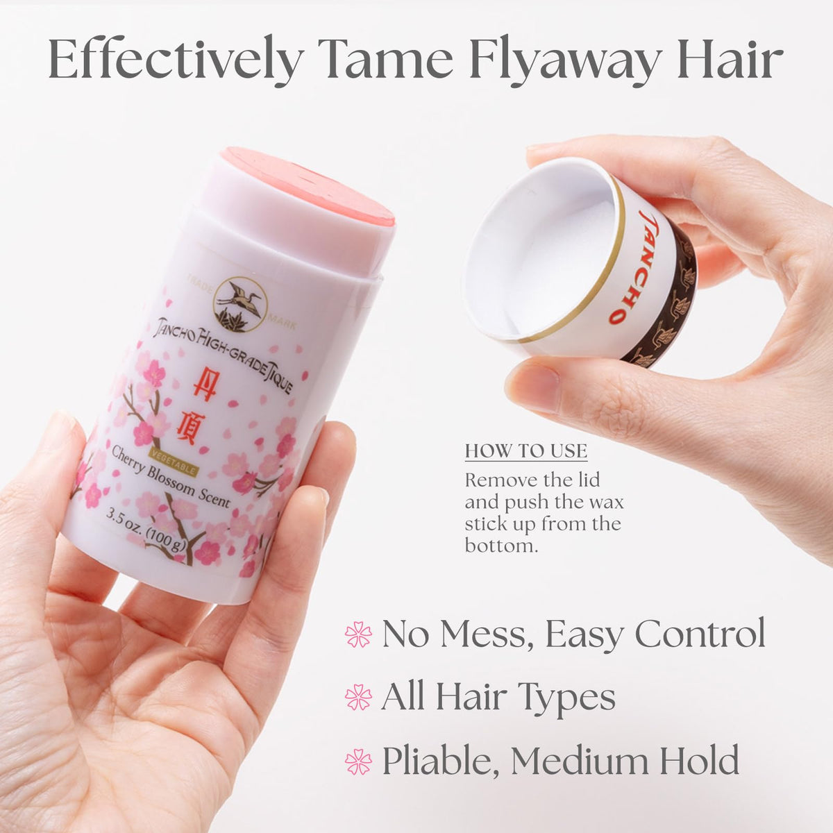 Gatsby Tancho Hair Styling Wax Stick Japanese Cherry Blossom Scent 3.5 ounce (100 grams) All Hair Types, Special Edition High-Grade Plant-based Pomade