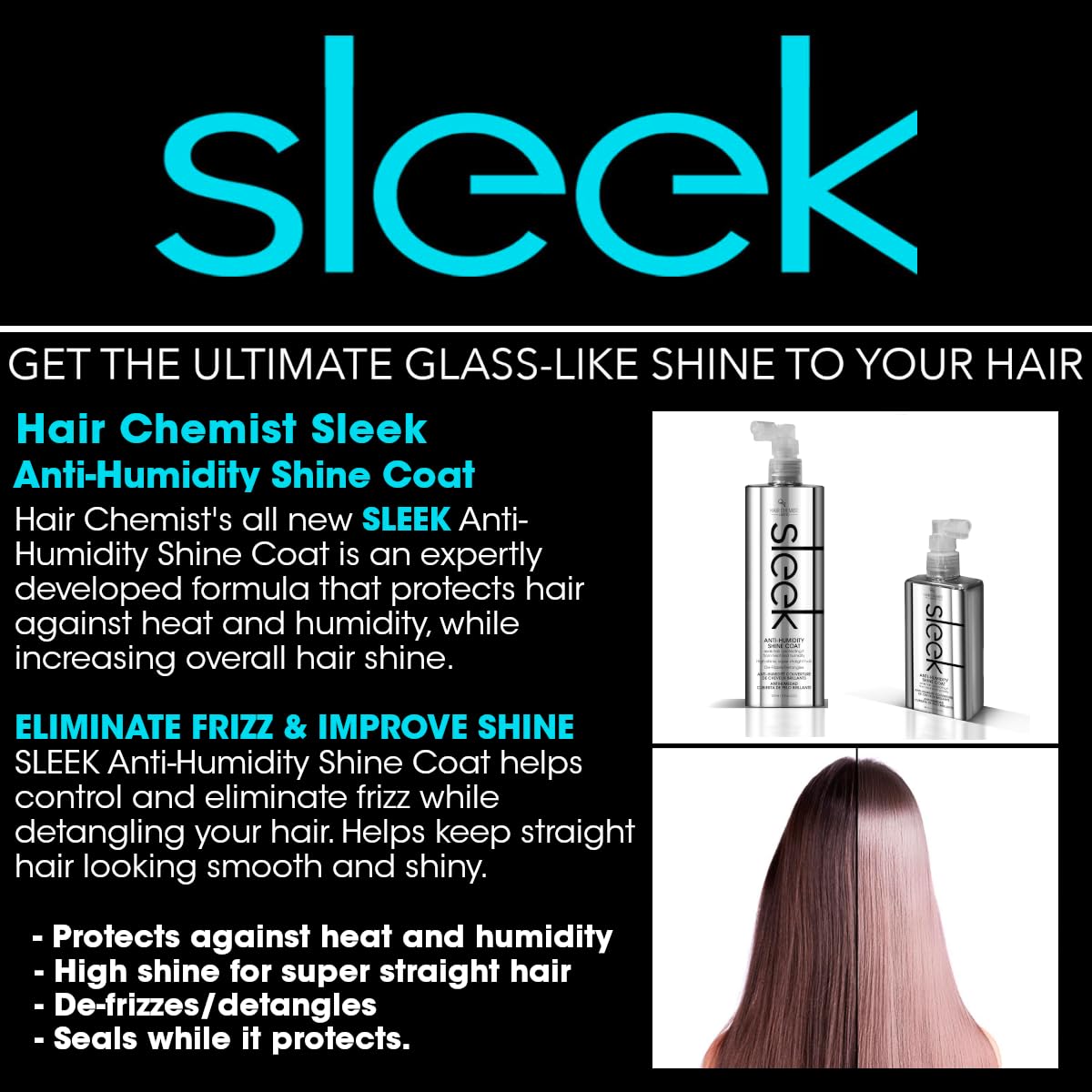 Hair Chemist Sleek Anti-Humidity Shampoo 8oz, Conditioner 8oz & Shine Coat 8oz 3-PC SET - Frizzy Hair Shampoo and Anti-Frizz Treatment Collection Beauty & Personal Care Hair Chemist
