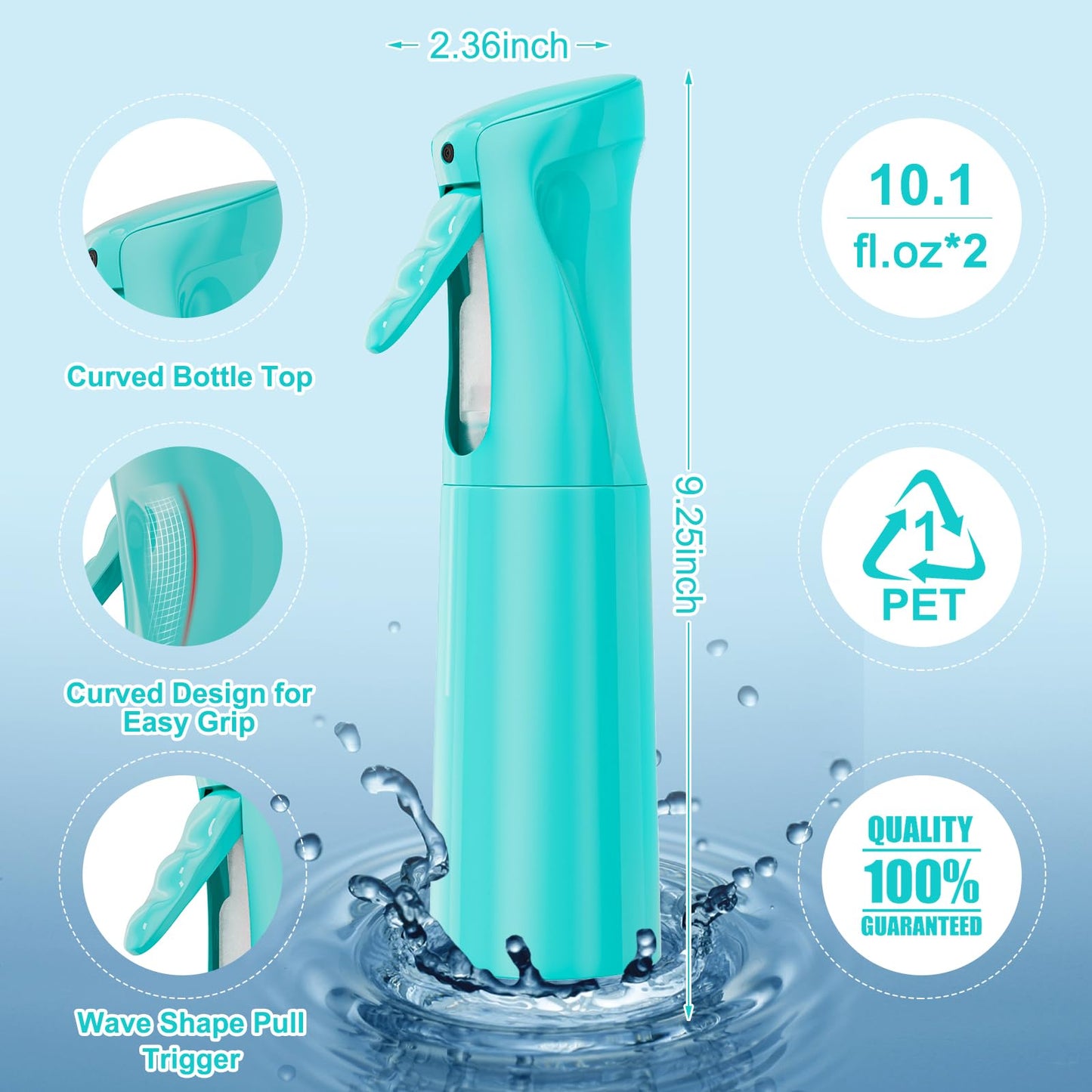 IMPORX Continuous Spray Bottle for Hair 2 Pack (10.1oz/300ml) Cyan Beauty and Personal Care IMPORX