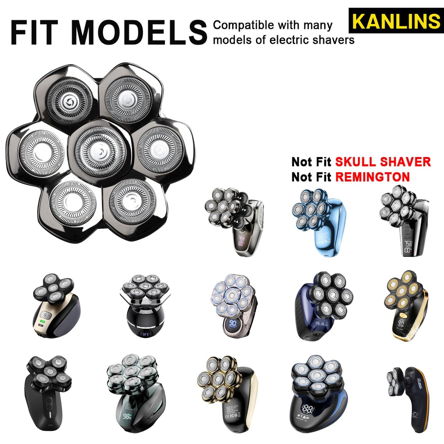 7 Blade Replacement Shavers Head, Magnetic Washable Shaver Blade Floating Heads Replacement for Head Shaver, Wet & Dry Compatible for Rotary Shavers Beauty and Personal Care KANLINS