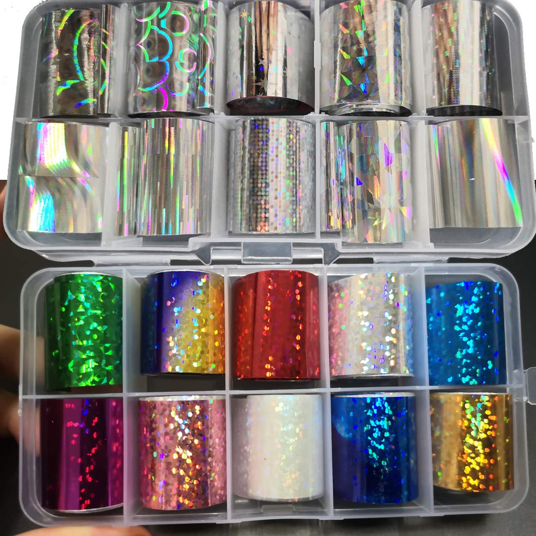 AddFavor 30 Roll Holographic Transfer Nail Foil Sticker Silver Laser Nail Decals 10 Roll Nails Strip Tape for Nails Art Design Decoration Beauty & Personal Care AddFavor
