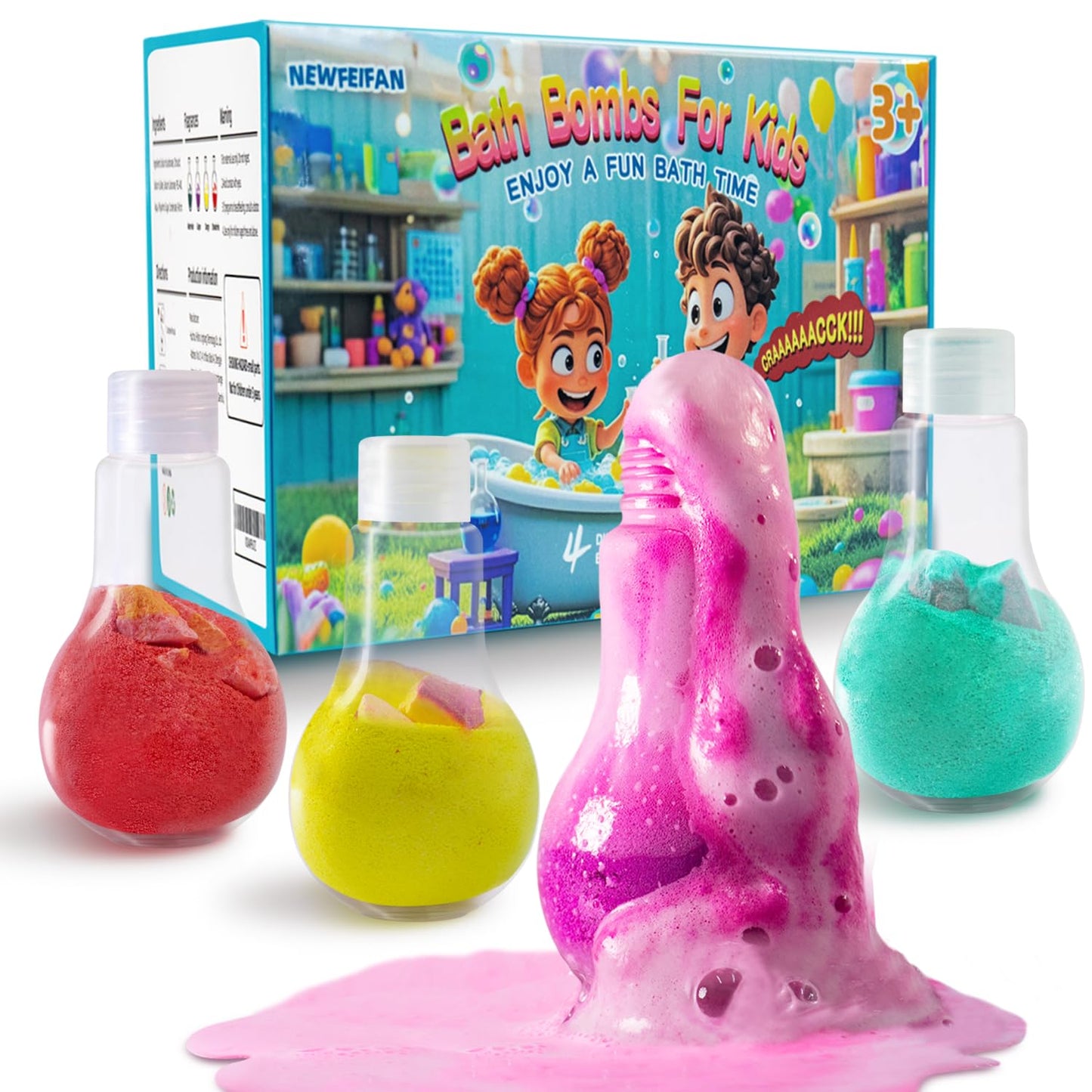 Potions Bath Bombs for Kids, STEM Boys & Girls Gifts, 4 Pack Colorful Fizzy Bubble Bath for Fun and Educational Bath Time, Cool Foam Explosion Bath Beauty and Personal Care NEWFEIFAN
