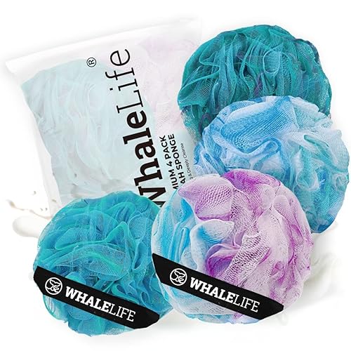 Loofah Sponge Bath Sponge for Women Men 4 Pack (Blue Conbine) Beauty & Personal Care WhaleLife