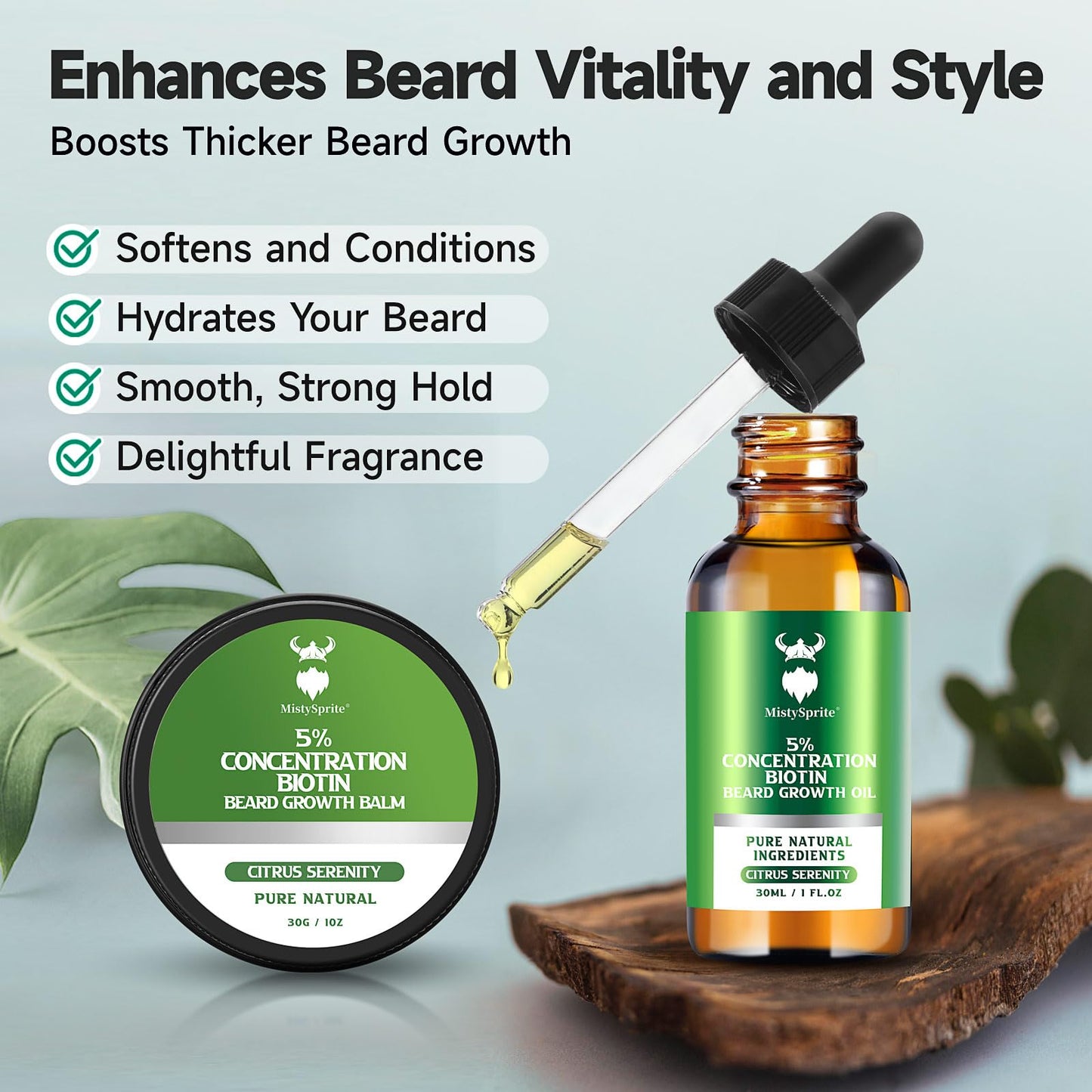 Beard Growth Oil & Beard Balm - Beard Growth Kit with 5% Concentration Biotin for Men, Natural Ingredients with Argan Oil, Jojoba Oil and Vitamin Beauty and Personal Care MistySprite