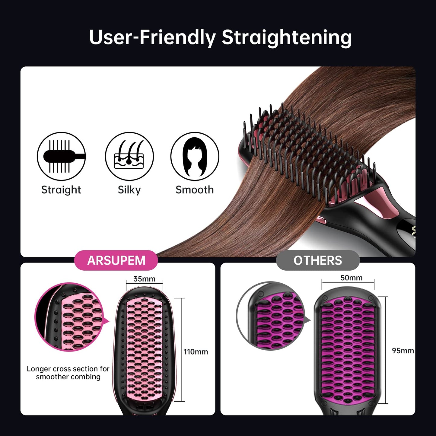 Hair Straightener Brush, Brush Straightener for Women with Anti-Scald & Auto Temperature Lock and Auto-Off, MCH Ceramic Heating Beauty & Personal Care KIMORE