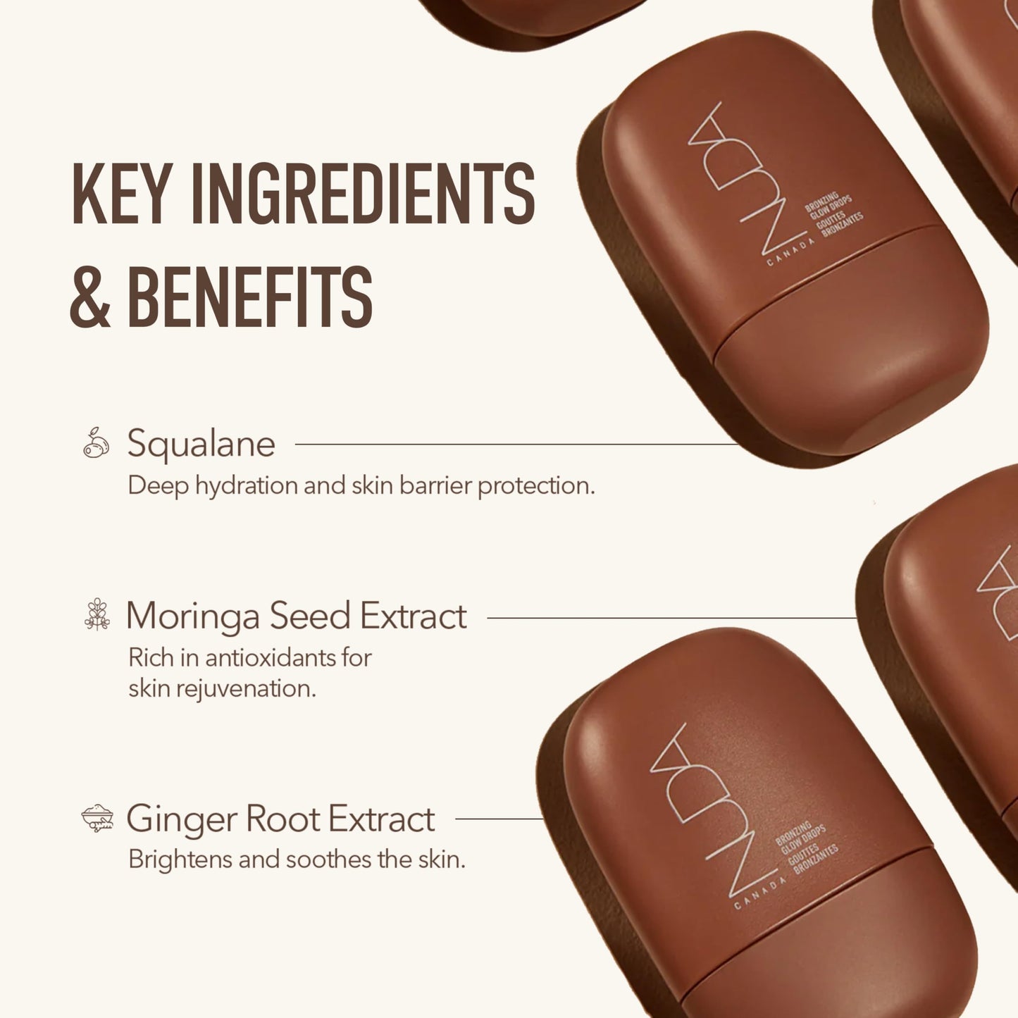 Nuda GlowDrops | Squalene, Ginger, Lavender, & Moringa-Infused Glow Bronzing Drops for Face | Lightweight, Buildable, & Blendable Liquid Bronzer Beauty & Personal Care Nuda