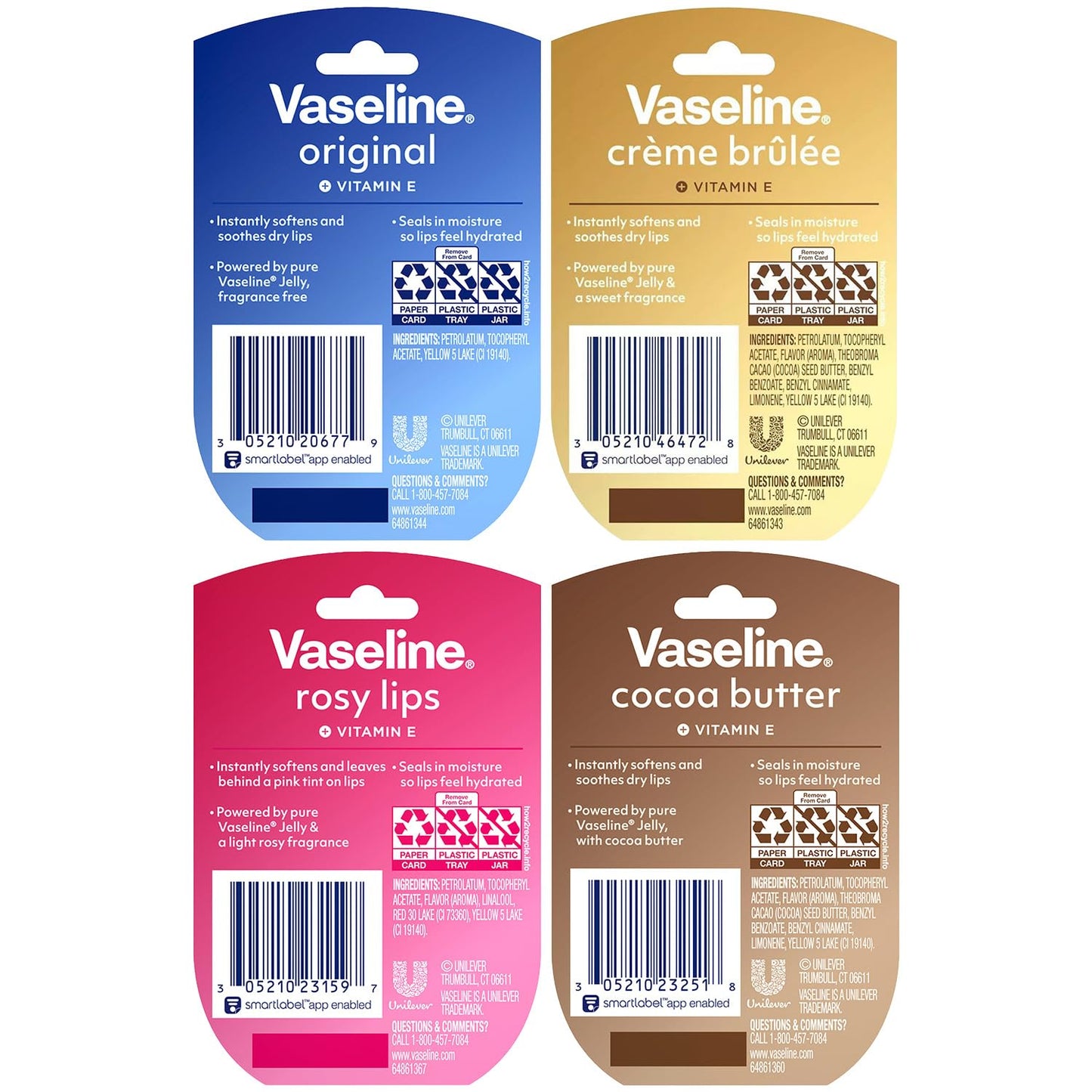 Vaseline Lip Therapy Variety 8-Pack - Original, Crème Brûlée, Rosy Lips, Cocoa Butter Mini Lip Balms for Soft, Glowing, and Deliciously Kissable Lips Beauty and Personal Care Vaseline