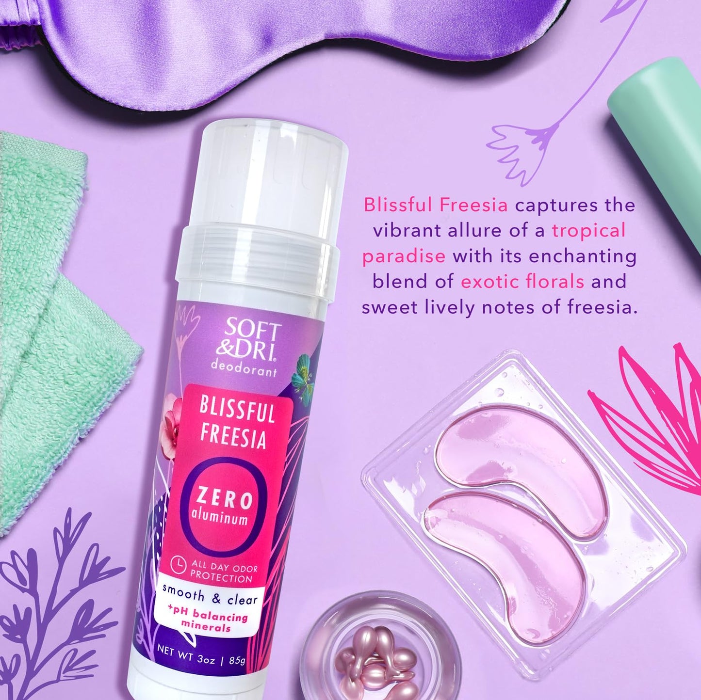 Soft & Dri Blissful Freesia Aluminum Free Deodorant, 3 oz, Smooth and Clear Stick, pH Balancing Minerals, Pack of 3 Beauty and Personal Care Soft & Dri