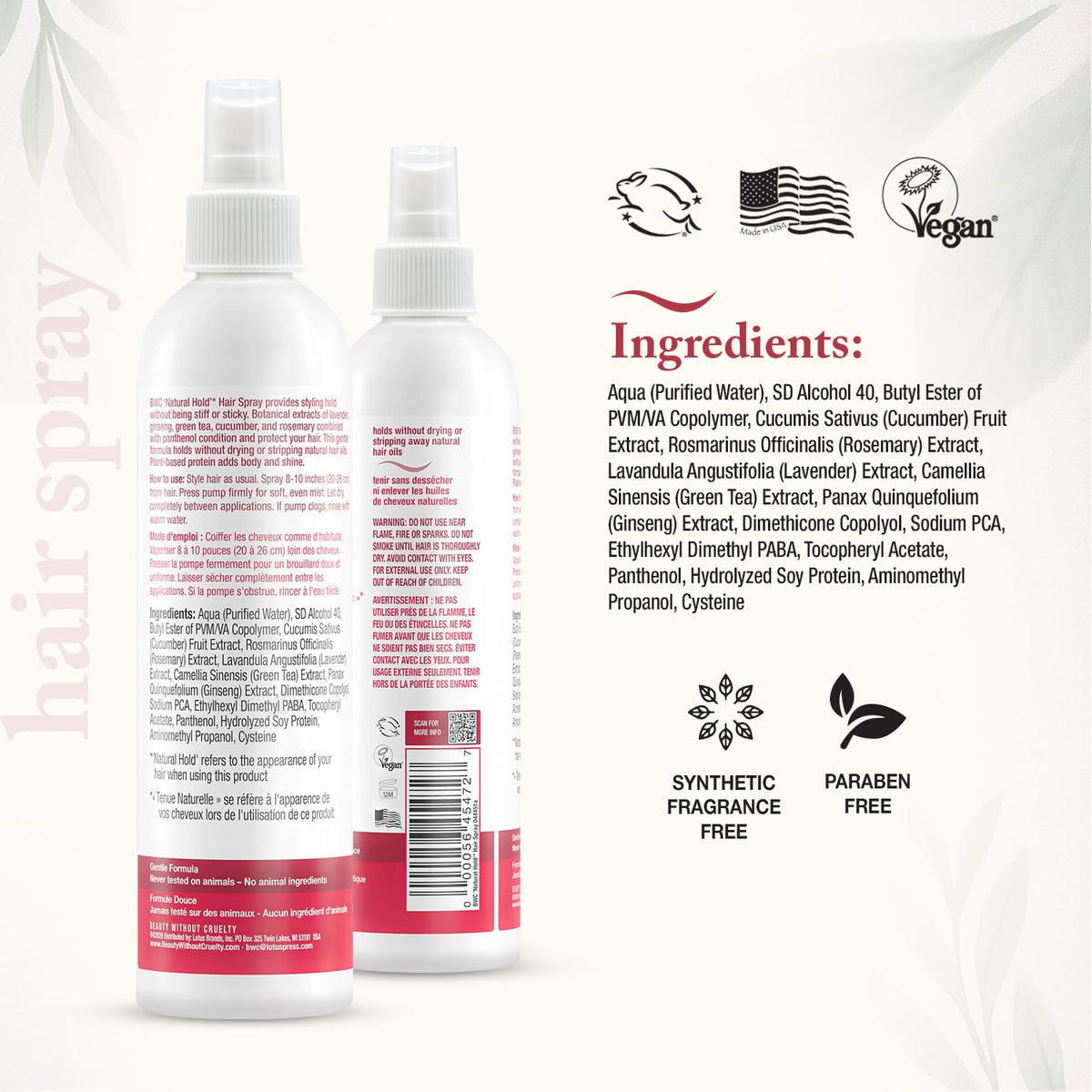 Beauty Without Cruelty Hair Spray, “Natural Hold” - Non-Aerosol Spray with Rosemary, Lavender & Green Tea Extracts, Vegan-Friendly & Cruelty-Free, 8.5 Beauty & Personal Care Beauty Without Cruelty