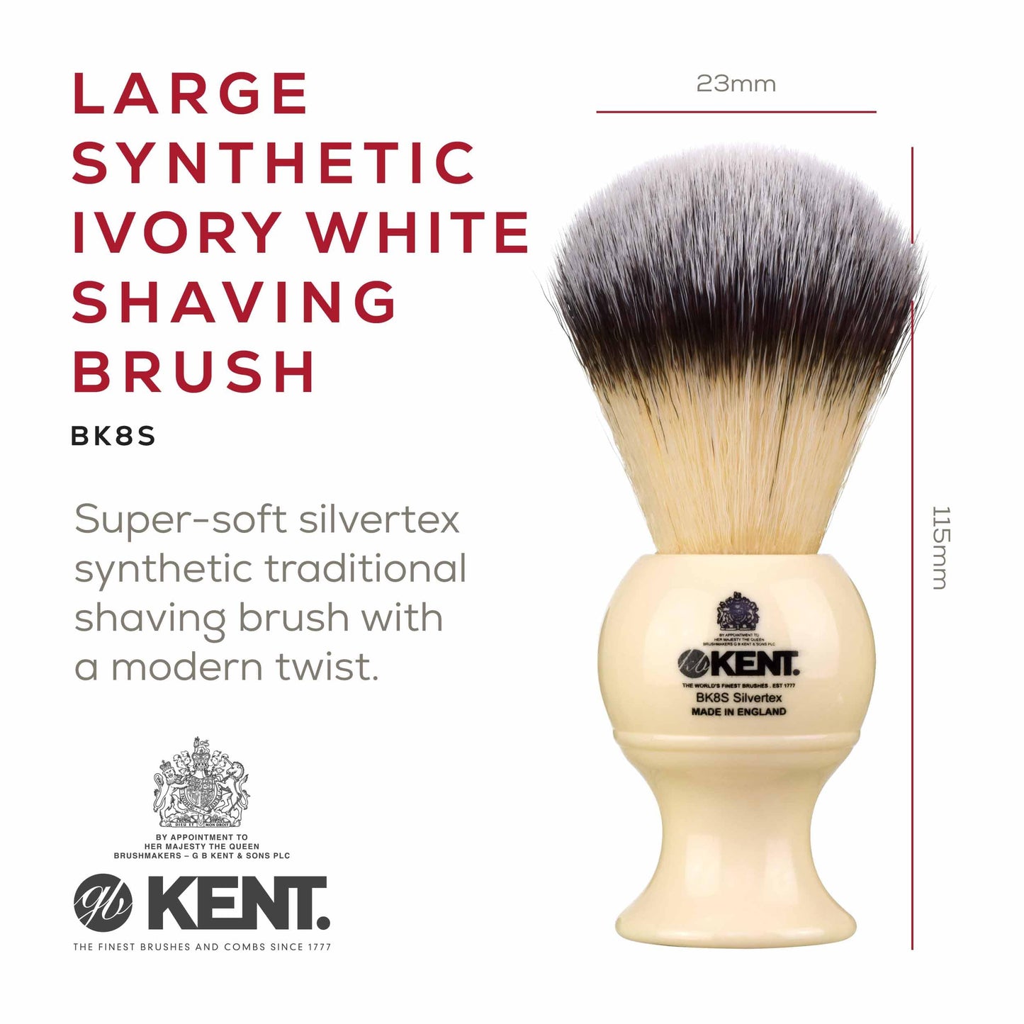 Kent BK8S Shaving Brush with Ultra-Soft Silvertext Synthetic Bristles and Faux Ivory Resin Handle to use with Shave Cream or Soap for a Perfect Beauty and Personal Care KENT