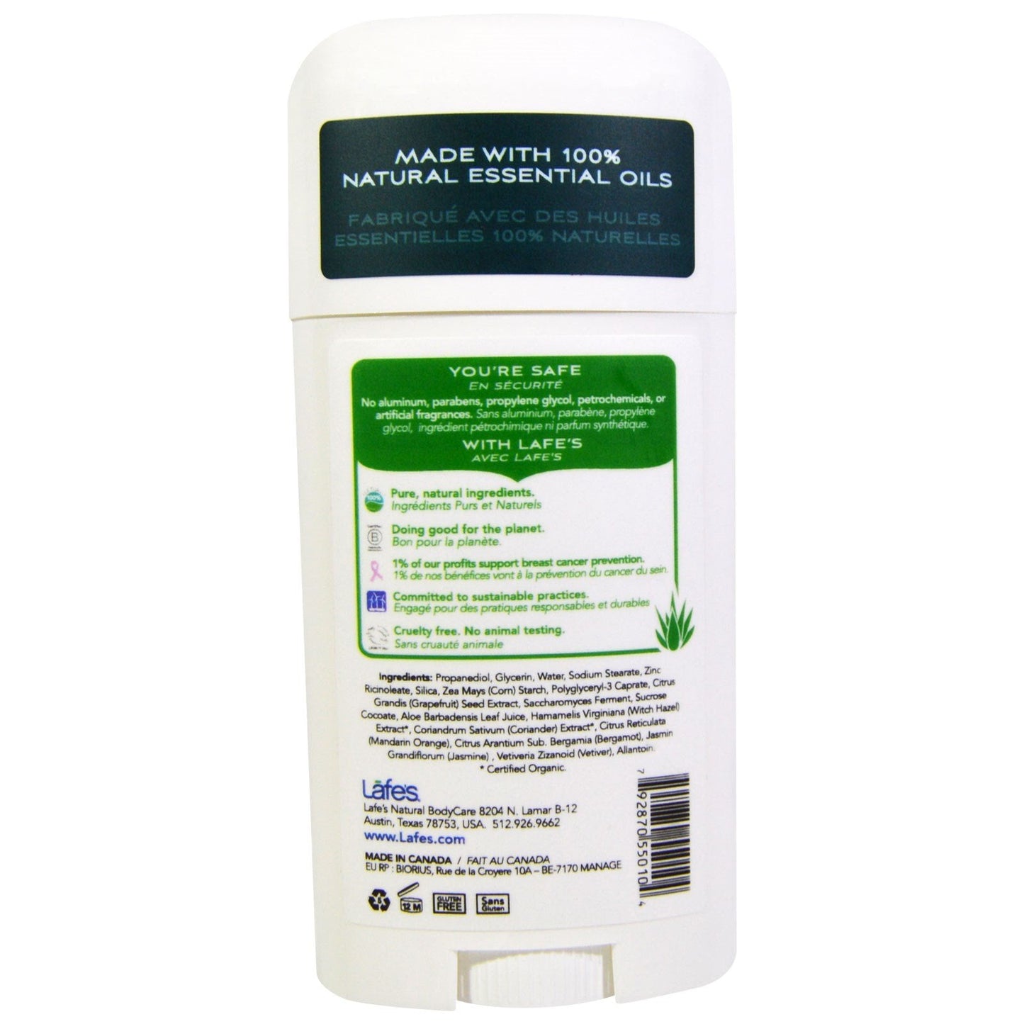 Lafe s Natural Body Care Active Odor Protection Invisible Solid Citrus Bergamot 2 25 oz 63 g Beauty and Personal Care Lafe's