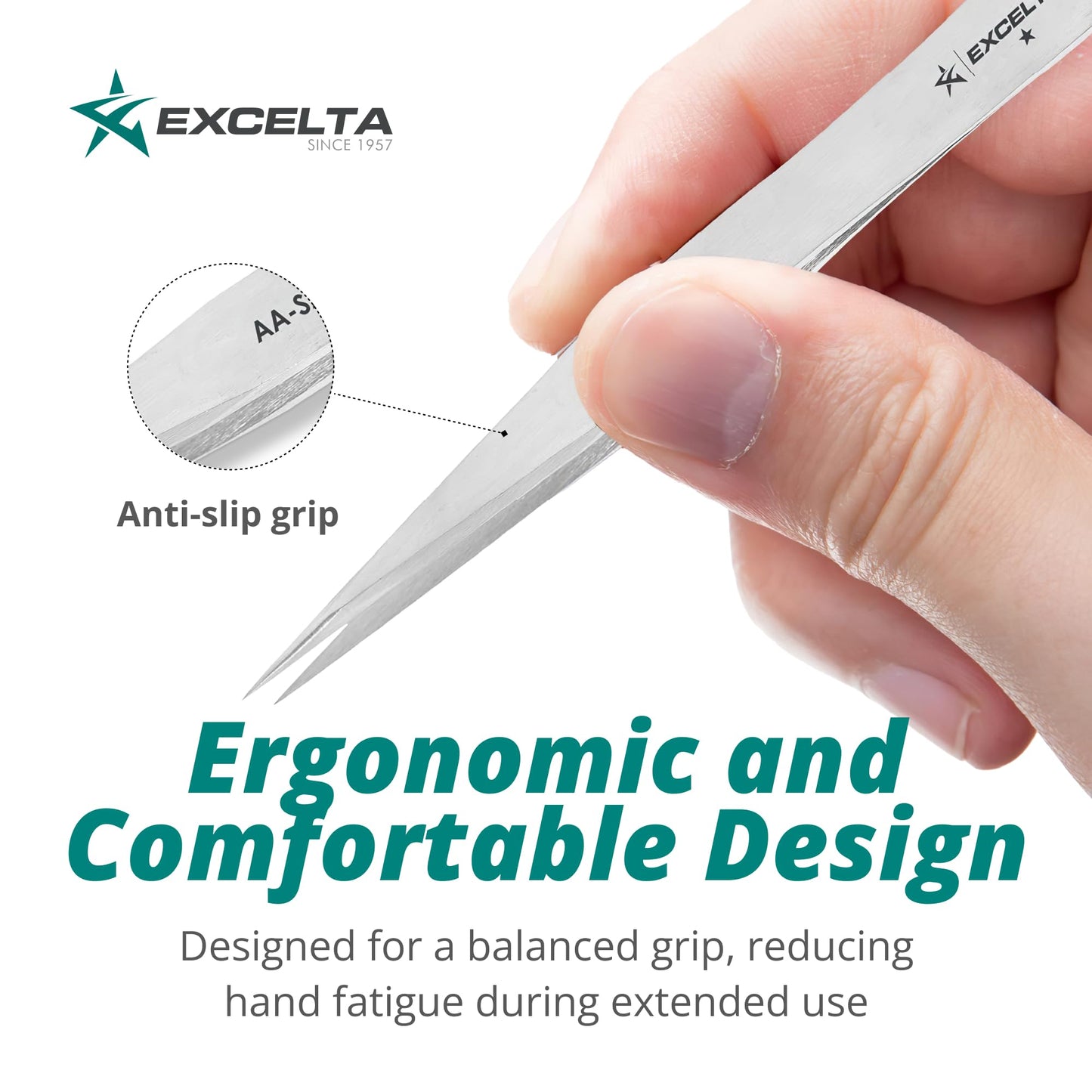 Excelta AA-SA-SE Straight Medium Pointed Tweezers, Anti-Magnetic Stainless Steel, ESD-Safe, Conductive, Precision Tweezers for Electronics, Jewelry Beauty & Personal Care Excelta