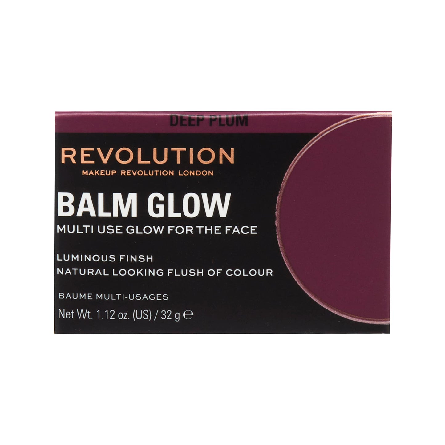 Revolution, Balm Glow, Multi-Use Cream Balm, Dewy Natural Finish for Cheeks, Lips & Lids, Sheer Color, Deep Plum, Vegan & Cruelty-Free, 1.12 oz Beauty and Personal Care Revolution Beauty London