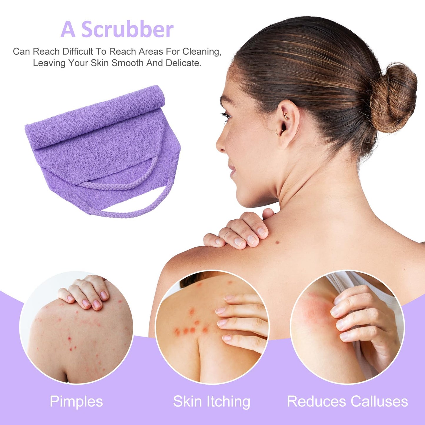 DOPENSPI 4PCS Exfoliating Back Scrubber with Handles, Nylon Double-Sided Exfoliator Extended Length Stretchable Body Exfoliating Washcloth Pull Strap Beauty and Personal Care DOPENSPI
