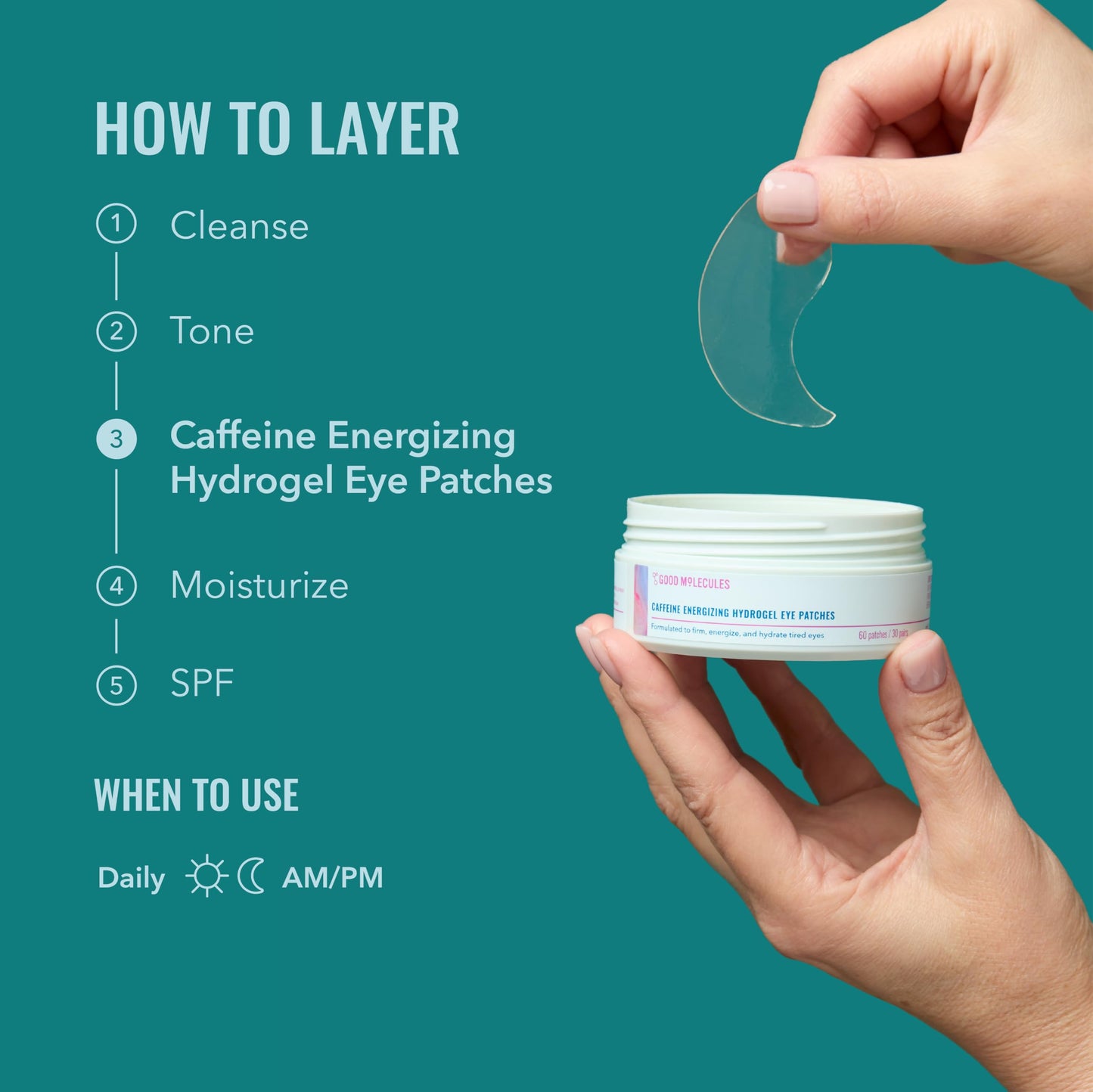 Good Molecules Caffeine Energizing Hydrogel Eye Patches - Eye Mask with Hyaluronic Acid Hydrate and Reduce Puffiness - Pack of 30, Skincare for Face Beauty and Personal Care Good Molecules