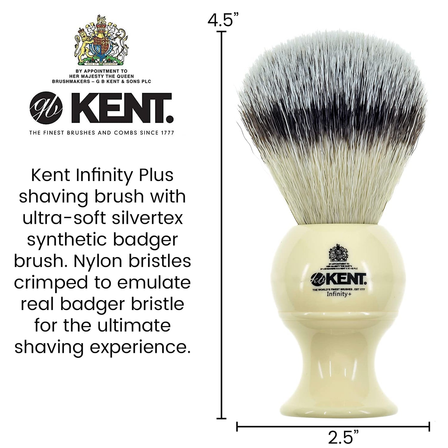 Kent Infinity Plus Shaving Brush with Ultra-Soft Silvertext Synthetic Badger Brush - Perfect Lather and Shaving Brush made for Shave Cream and Shaving Beauty and Personal Care KENT