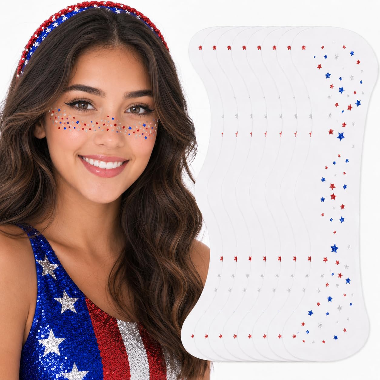Artlunar 8Pcs 4th of July Face Tattoos, Red White Blue Irregular Mini Star Freckle Stickers for Women & Kids, Patriotic Makeup for Independence Day Beauty & Personal Care Artlunar