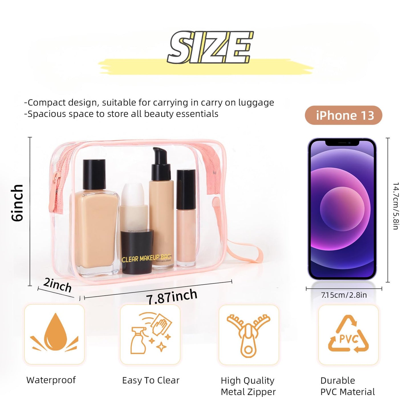Icramsy Clear Makeup Bag,2 Pack TSA Approved Toiletry Bag Travel Toiletry Bag Hanging Makeup Cosmetic bag for Women Men (Pink) Beauty and Personal Care Icramsy