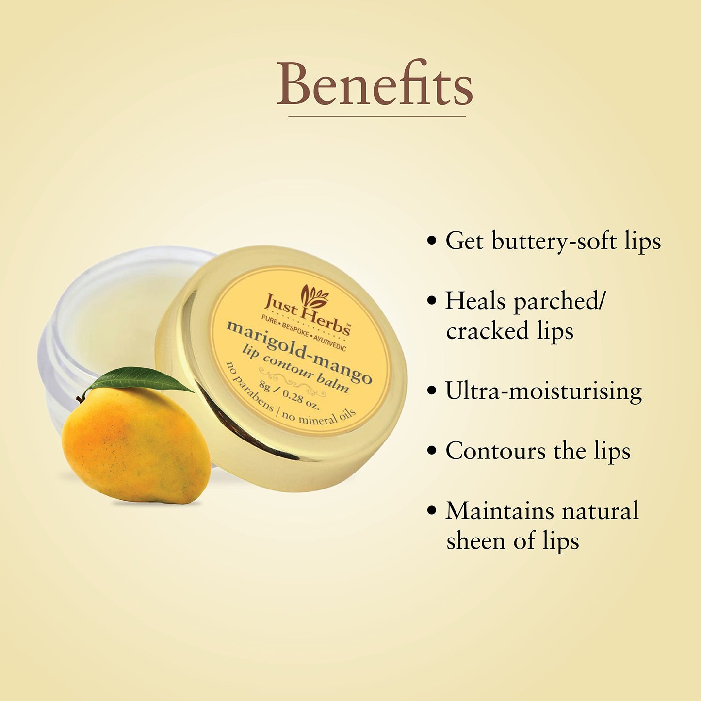 Just Herbs Marigold Mango Lip Contour Balm, 8g Beauty and Personal Care Just Herbs