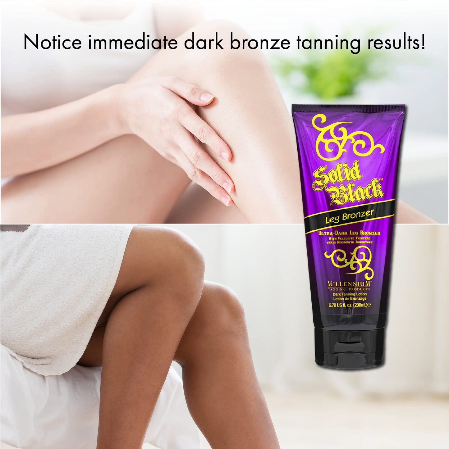 Millennium Tanning Solid Black Leg Bronzer - Ultra Dark Tanning Lotion with Aloe Vera, Cellulite Fighters & Hair Growth Inhibitors (6.78 oz) Beauty & Personal Care Millennium Tanning