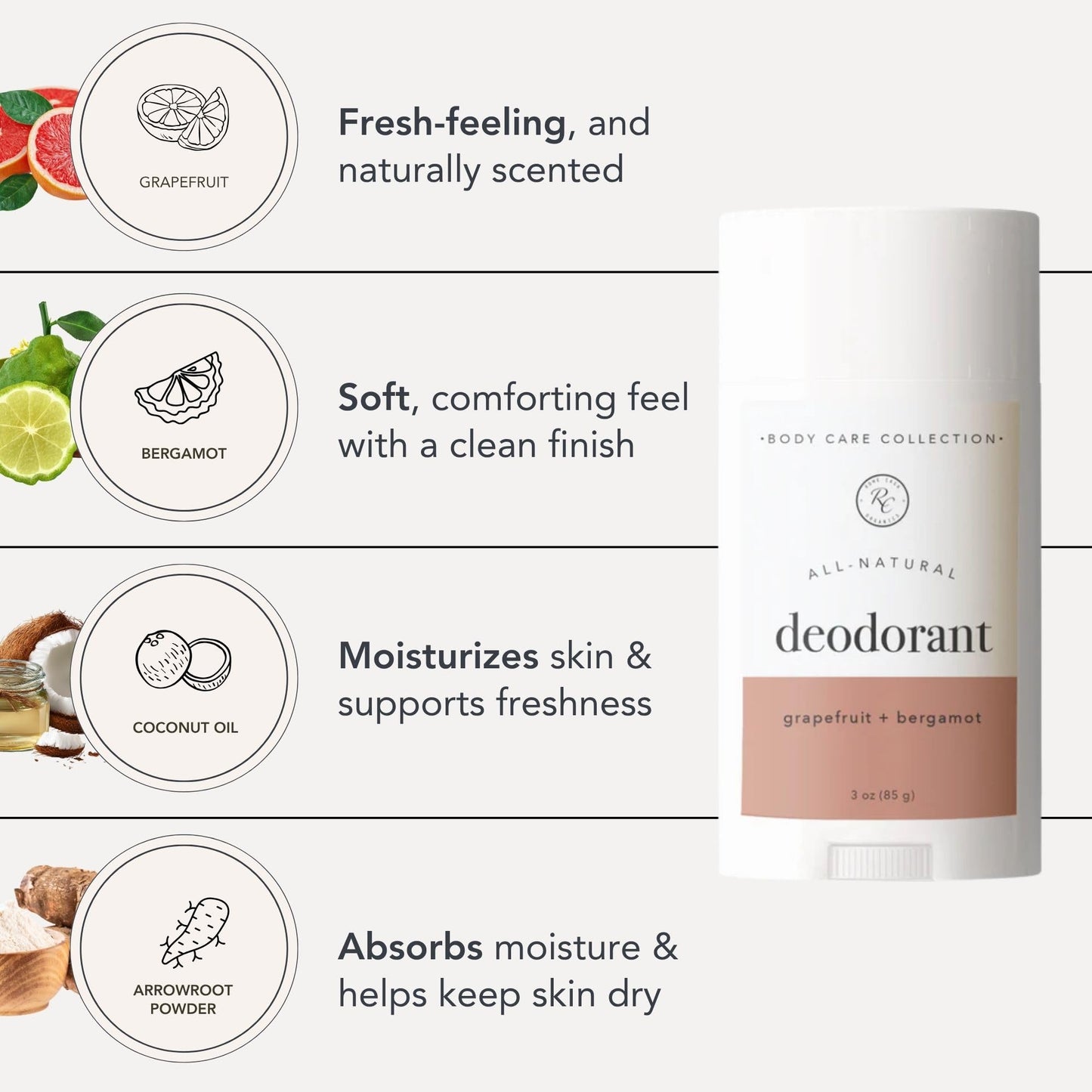 Rowe Casa Organics Grapefruit + Bergamot Aluminum Free Deodorant for Men and Women, Sweet and Citrusy Paraben-Free Deodorant Stick Beauty and Personal Care Rowe Casa Organics