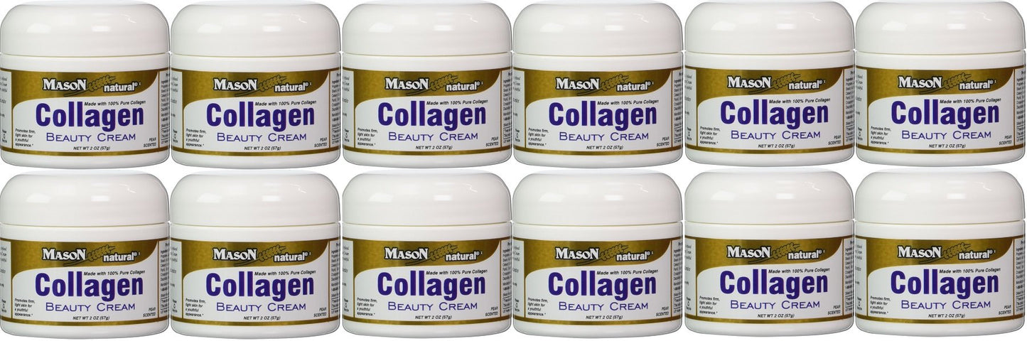 Collagen Beauty Cream Made With 100% Pure Collagen Promotes Tight Skin Enhances Skin Firmness 2 Oz. Jar Pack Of 12 Beauty & Personal Care MASON NATURAL