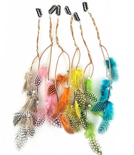 Fodattm 6PCS Lady Women Handmade Colourful Boho Hippie Hair Extensions with Feather Clip Comb Hairpin Headdress Headband DIY Accessories Beauty & Personal Care Fodattm