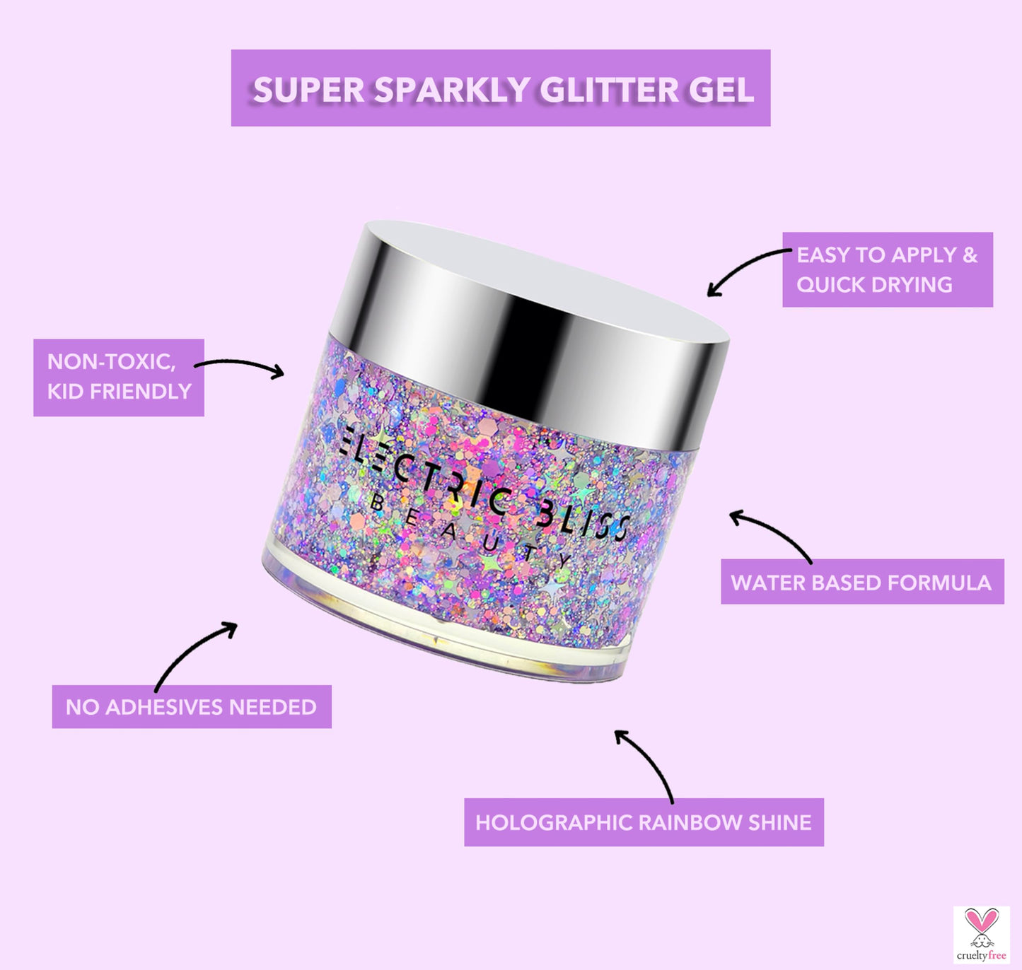Lilac Purple - Holographic Chunky Glitter Gel for Body, Face, Hair - Vegan & Cruelty Free - Electric Bliss Beauty - Uses Include: Festival Rave Makeup Beauty & Personal Care Electric Bliss Beauty