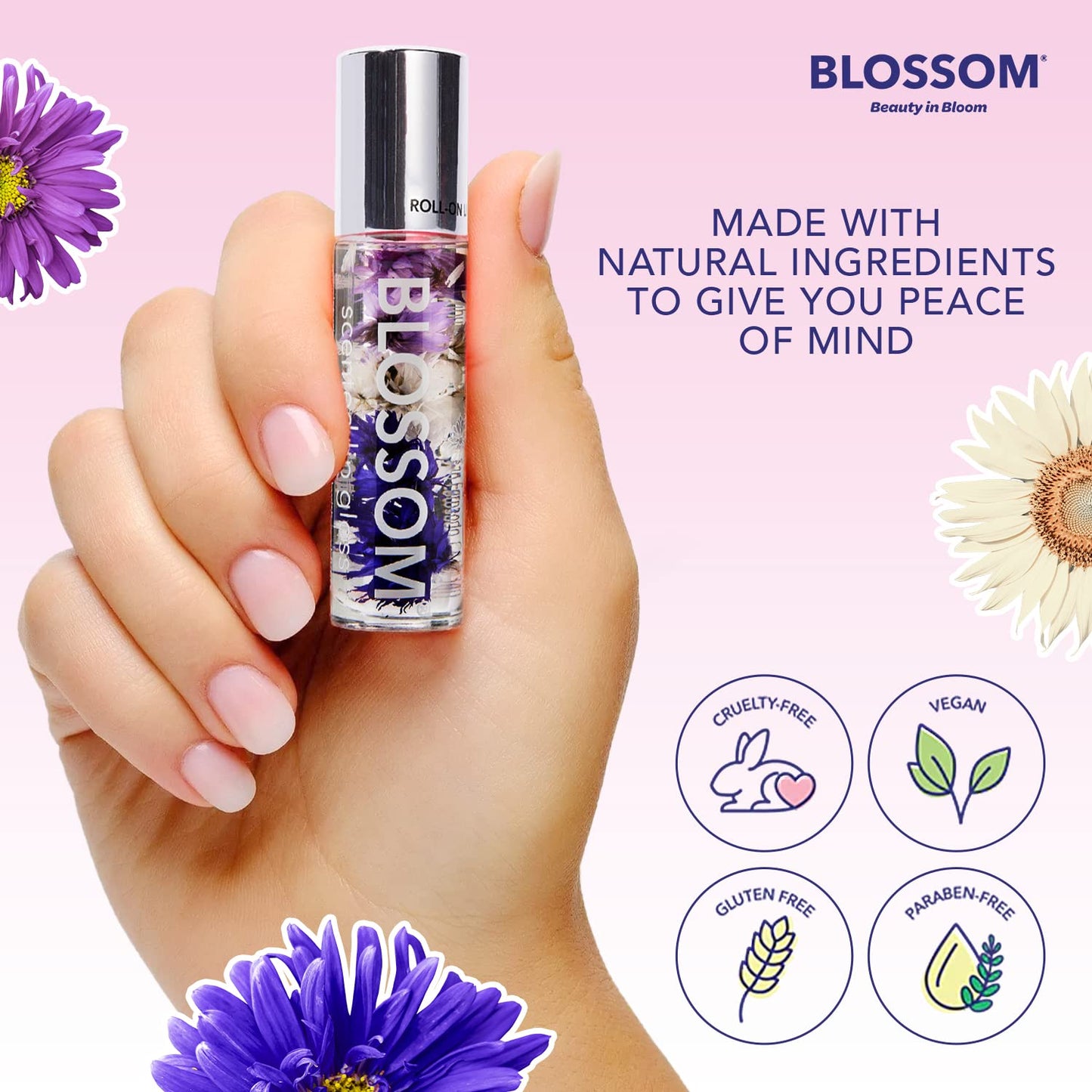 Blossom Roll on Lip Gloss, Scented Clear High Shine Moisturizing Lip Oil, Non Sticky, Infused with Real Flowers, Made in USA, 0.2oz, Coconut Beauty & Personal Care Blossom