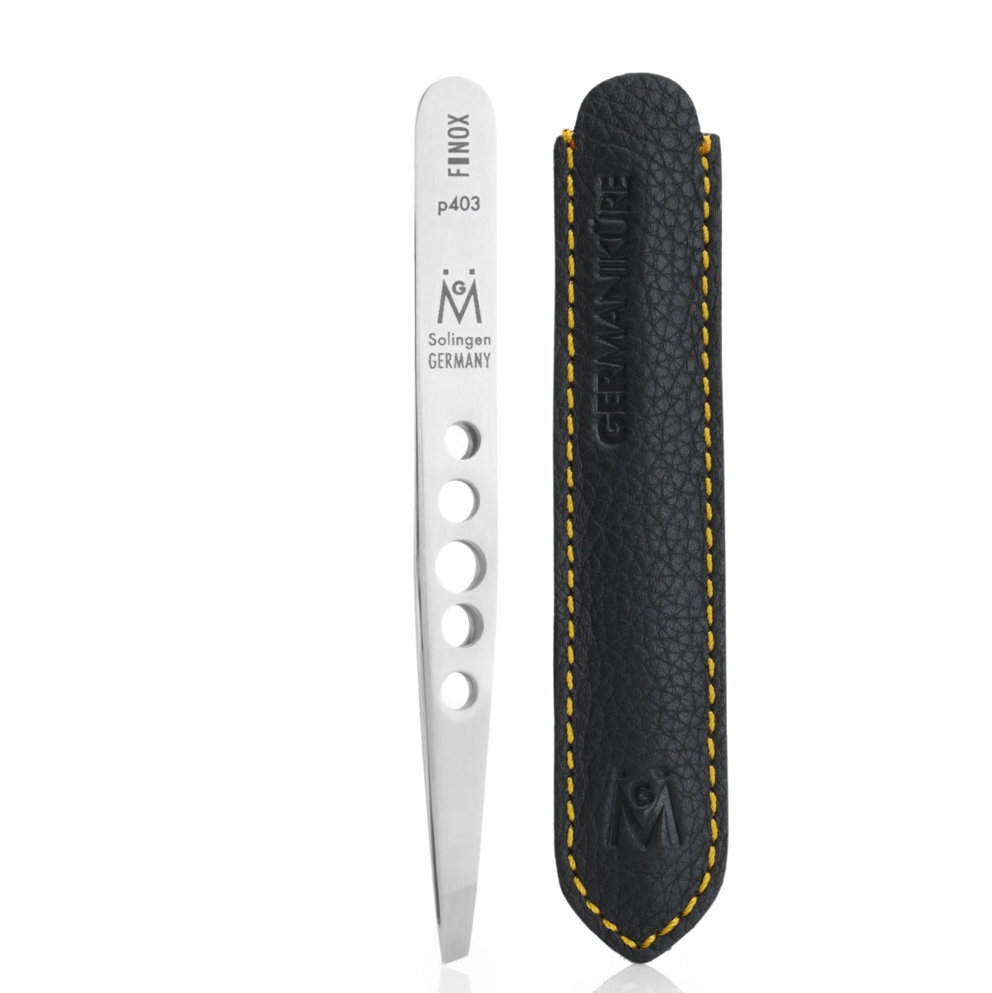 GERMANIKURE Professional Perforated Slanted Tweezers - FINOX Stainless Steel Sharp in Leather Case - Ethically Made in Solingen, Germany - 4403 Beauty & Personal Care GERmanikure