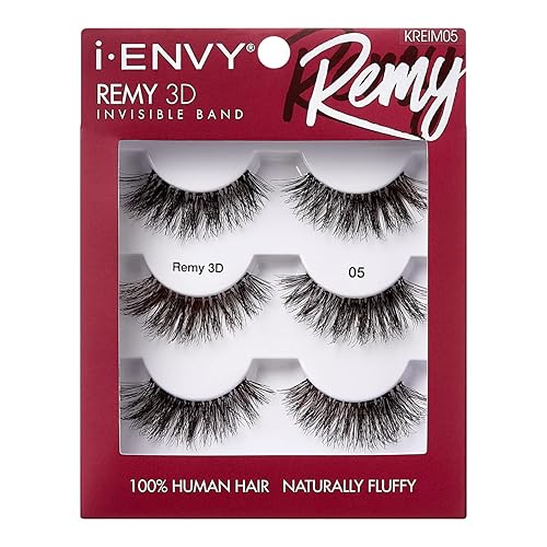 i-ENVY False Lashes, Remy 3D Lashes Value Pack 100% Human Hair Natural Fluffy Wispy Invisible Band Seamless Look Reusable Eyelashes (05) Beauty & Personal Care i•ENVY