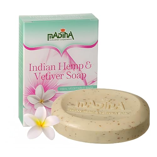 Madina Indian Hemp Vetiver Soap Bar - Moisturizing, Nourishing, Shea Butter, Oat, Wheat Bran, Gentle Cleanser, 100% Vegetable-Based, For All Skin Beauty & Personal Care Madina
