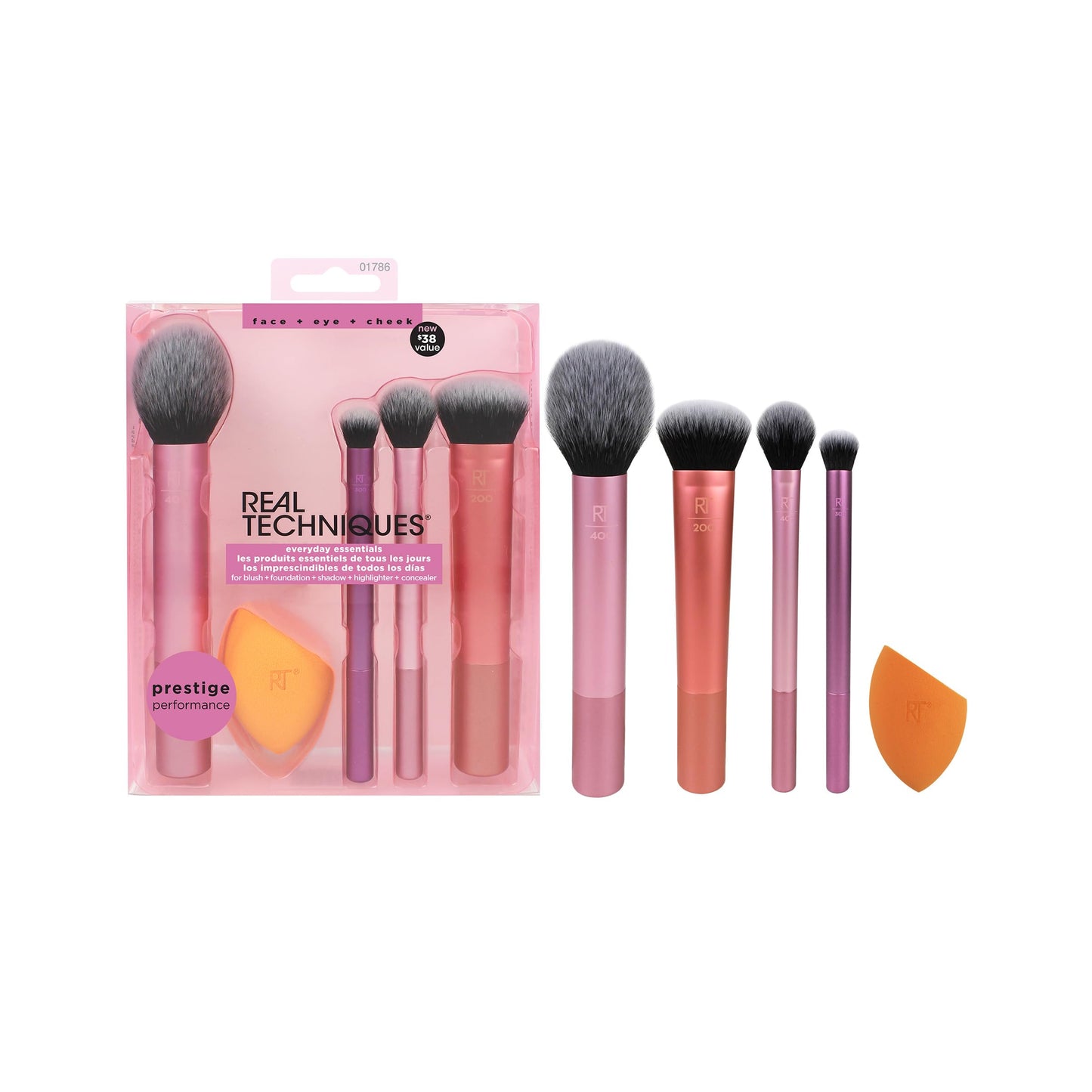 Real Techniques 5 Piece Everyday Essentials Makeup Brush Set, Includes 4 Brushes & Makeup Sponge, For Foundation, Blush, Bronzer, Contour, Eyeshadow Beauty & Personal Care Real Techniques