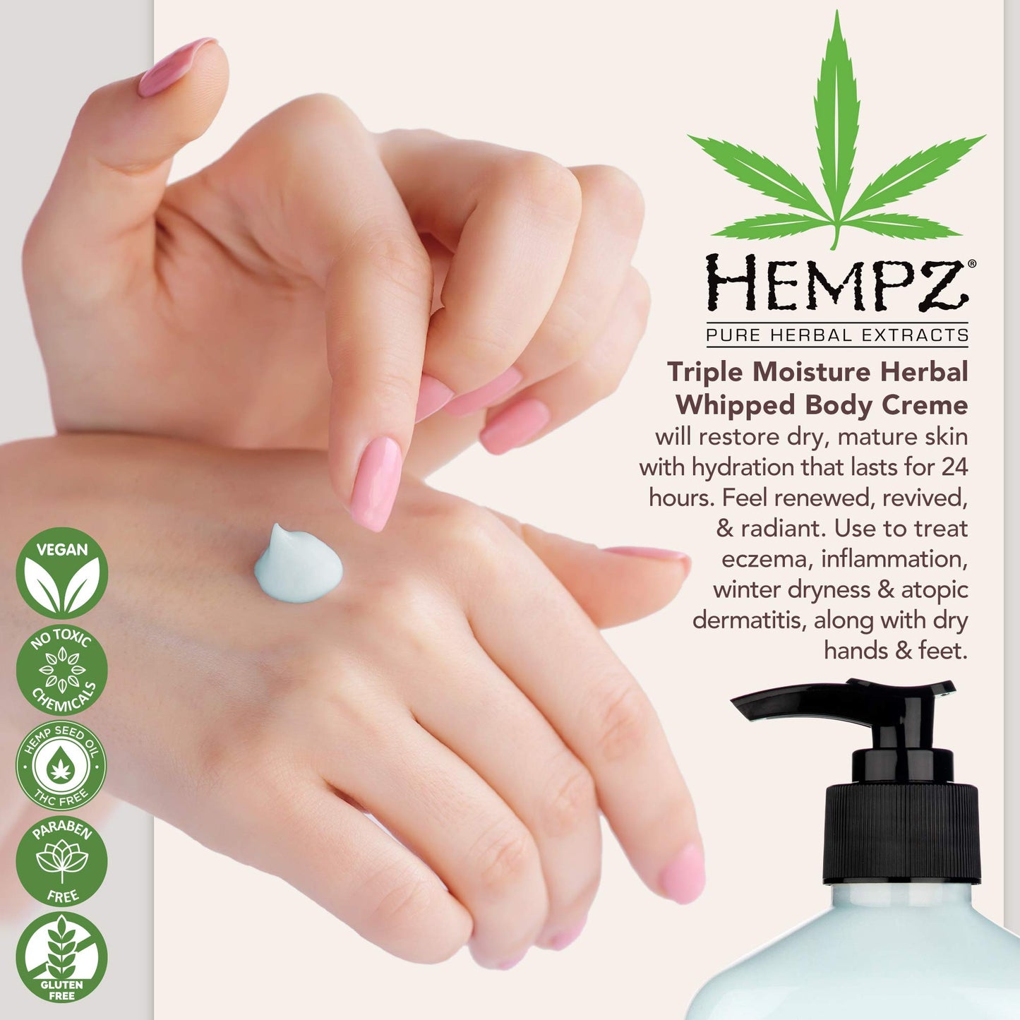 Hempz Natural Triple Moisture Herbal Whipped Body Cream with 100% Pure Hemp Seed Oil for 24-Hour Hydration, Moisturizing Vegan Skin Lotion with Yangu Beauty & Personal Care Hempz