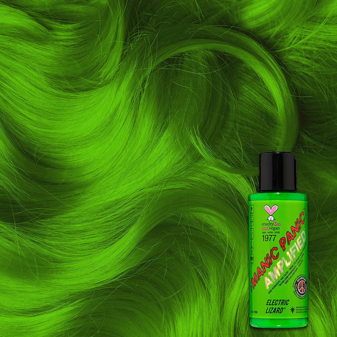 MANIC PANIC Electric Lizard Hair Color - Amplified - Semi Permanent Hair Dye - Bright Neon Green Hair Color - Glows In Blacklight - Vegan, PPD Beauty & Personal Care MANIC PANIC