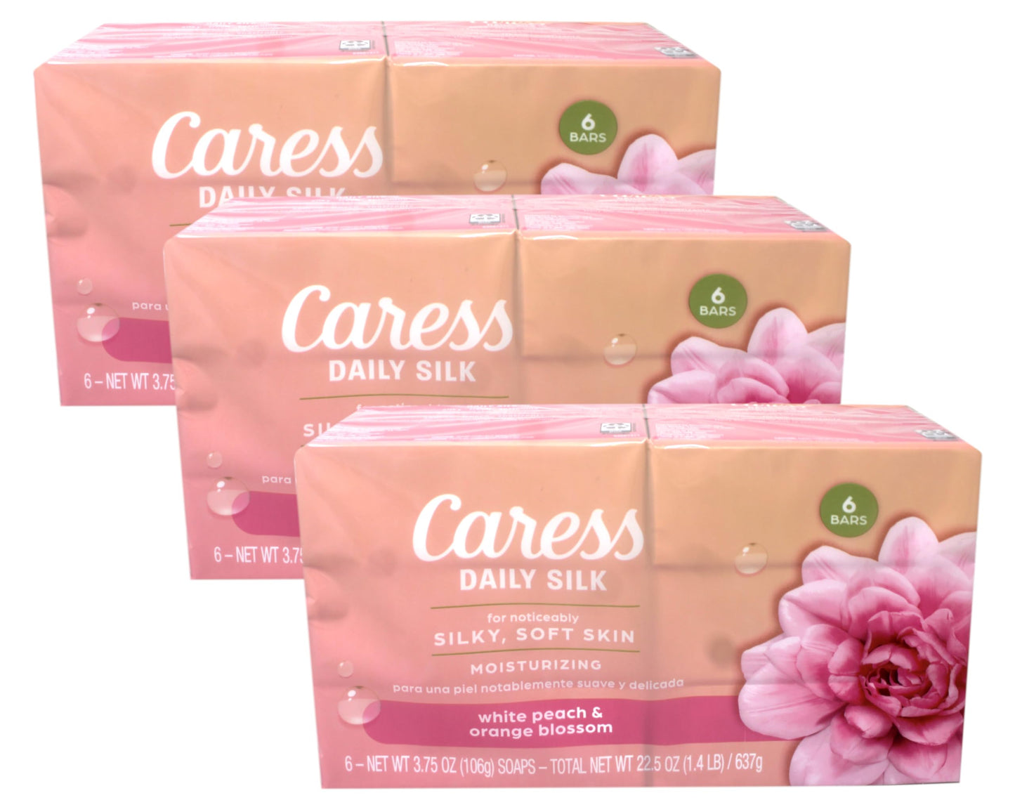 Caress Daily Silk Moisturizing Soap, White Peach & Orange Blossom, 3.75 oz 6 Bars - 3 Pack Beauty & Personal Care Caress