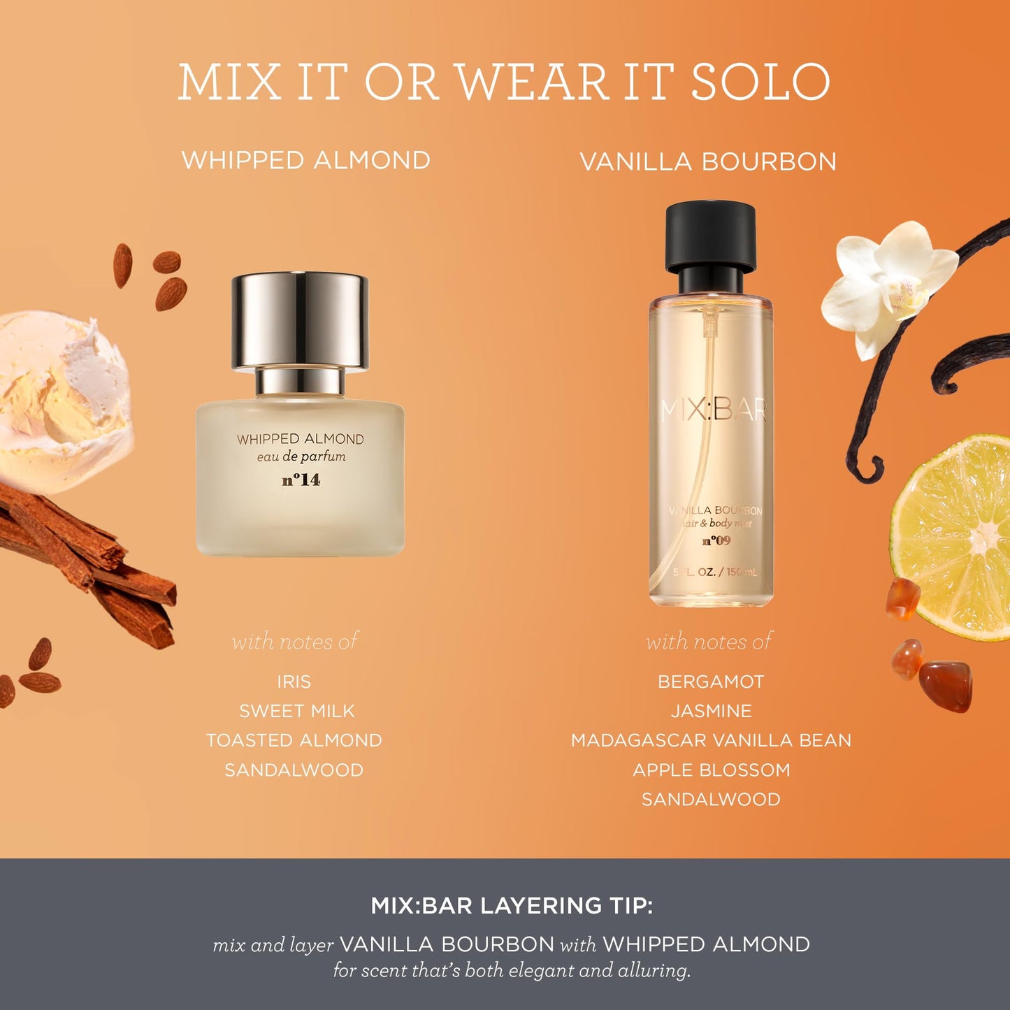 MIX:BAR Vanilla Bourbon Hair + Body Mist Spray for Women + Girls - Vanilla Bean, Sandalwood, Jasmine + Bergamot, Amber Fragrance Notes - Vanilla Beauty & Personal Care MIX:BAR