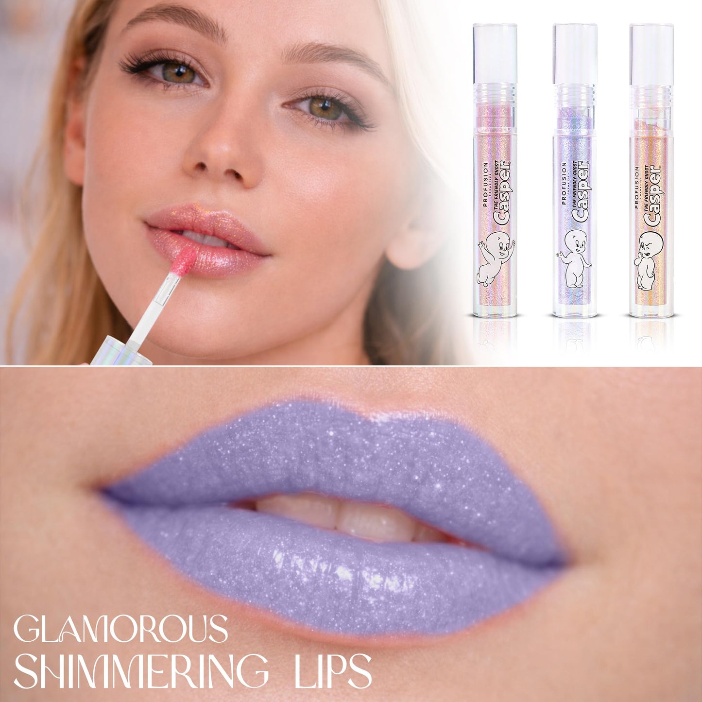 Profusion Cosmetics Casper The Friendly Ghost Trio 3PC Glitter Lip Topper for Achieving Smooth and Glamorous Shimmering Lips With Playful Shiny Beauty & Personal Care Profusion Cosmetics