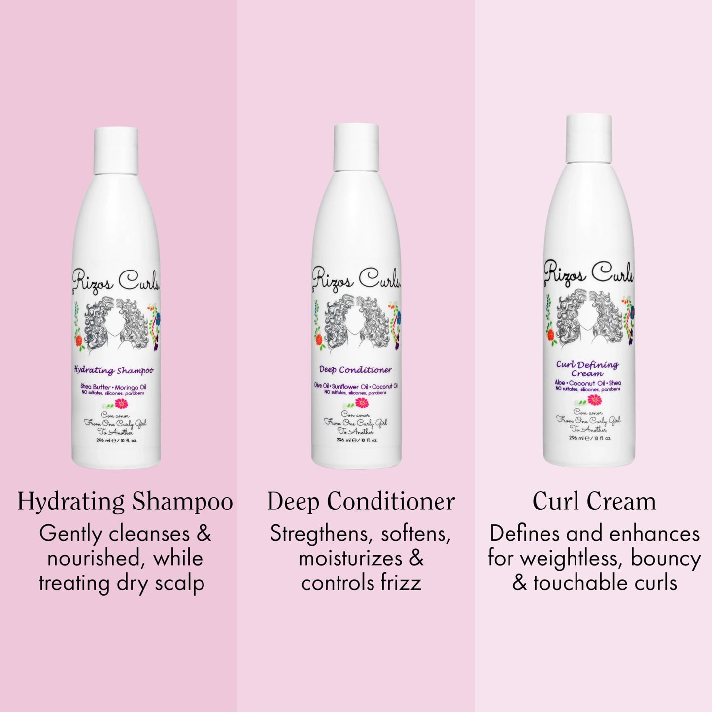 Rizos Curls Trio Bundle, Hydrating Shampoo & Deep Conditioner & Curl Cream Bundle, Gently Cleanse and Hydrate Curly Hair, Style & Define Curls Beauty & Personal Care Rizos Curls